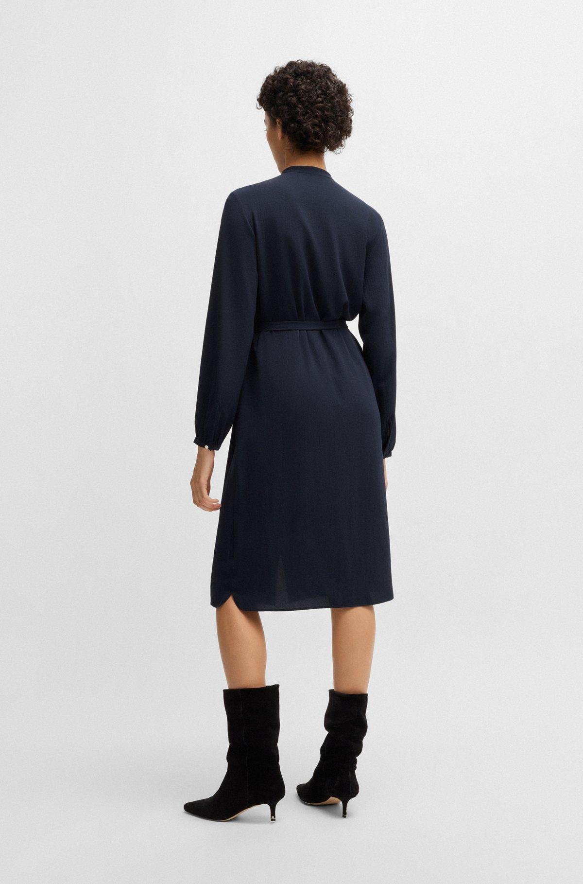 Belted shirt dress in crepe Georgette with stand collar Product Image