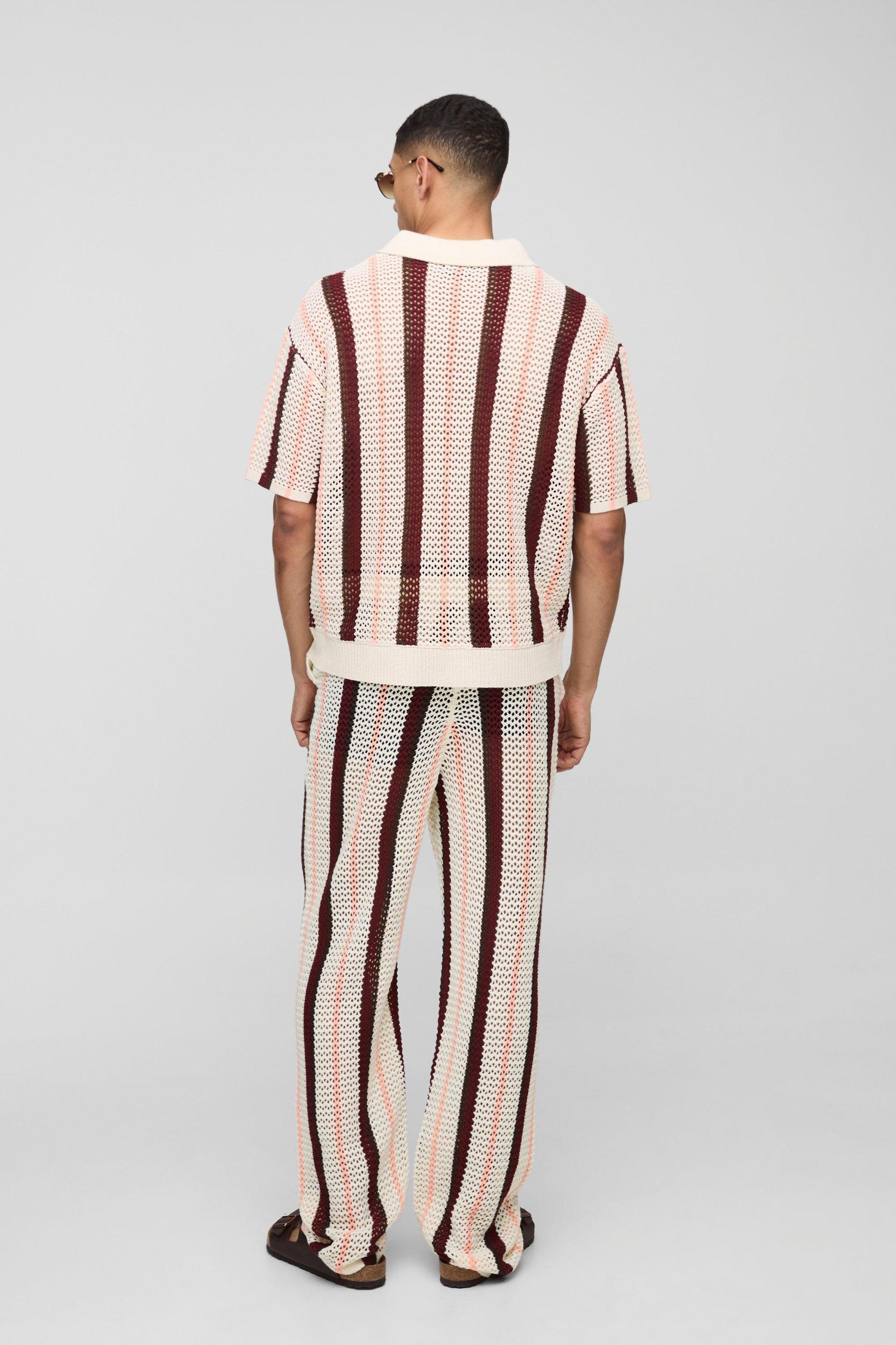 Relaxed Fit Open Stitch Stripe Knitted Pants | boohooMAN USA Product Image