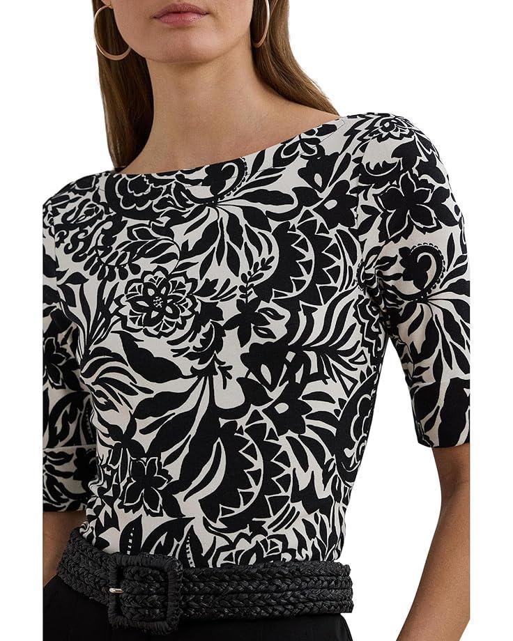 Floral Stretch Cotton Boatneck Tee Product Image