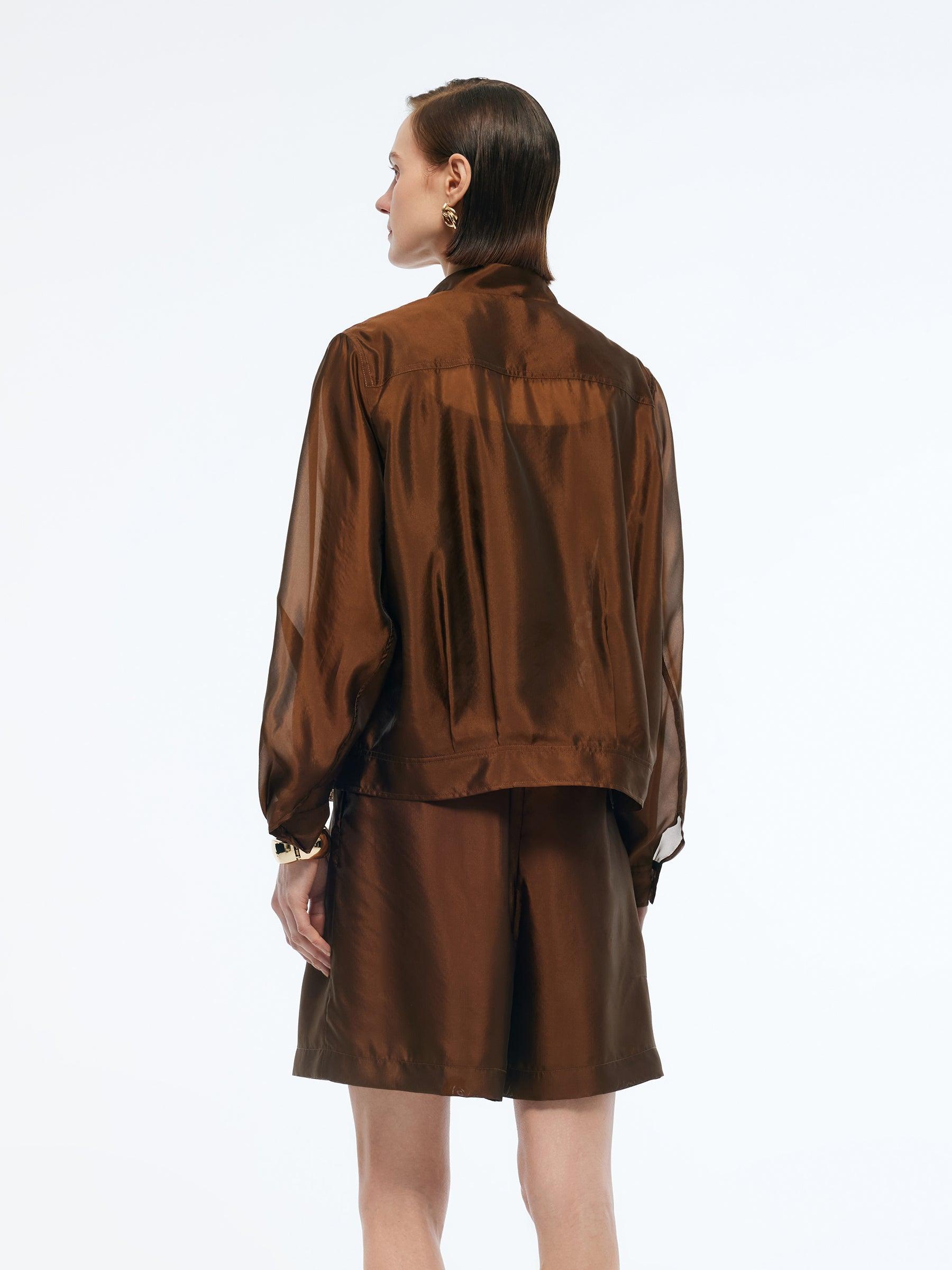 Mulberry Silk Blend Women Zip-Up Sheer Jacket Product Image
