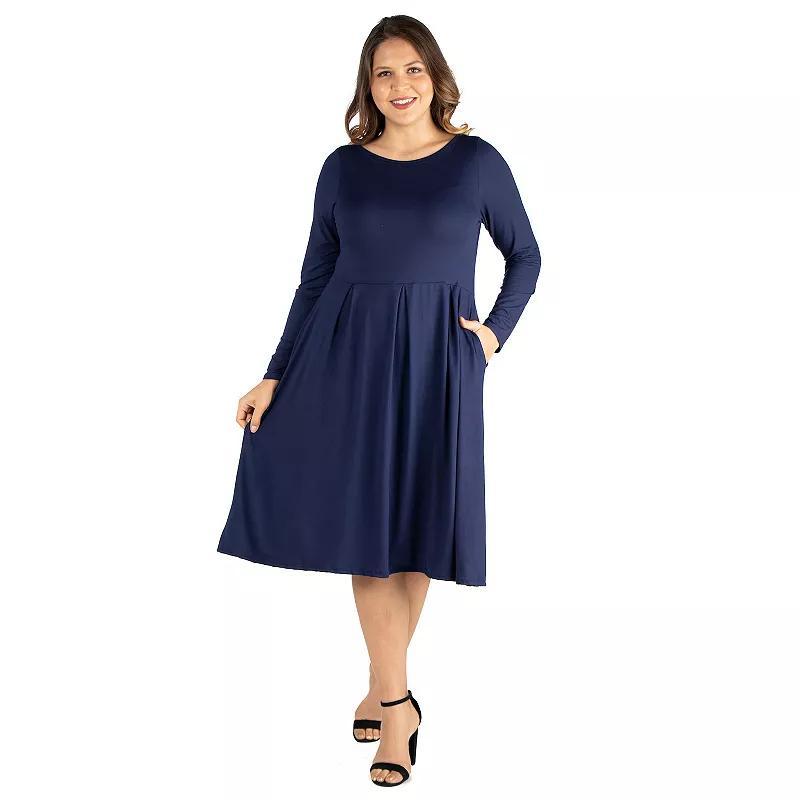 Plus Size 24seven Comfort Apparel Long Sleeve Fit and Flare Midi Dress, Women's, Size: 2XL, Light Blue Product Image