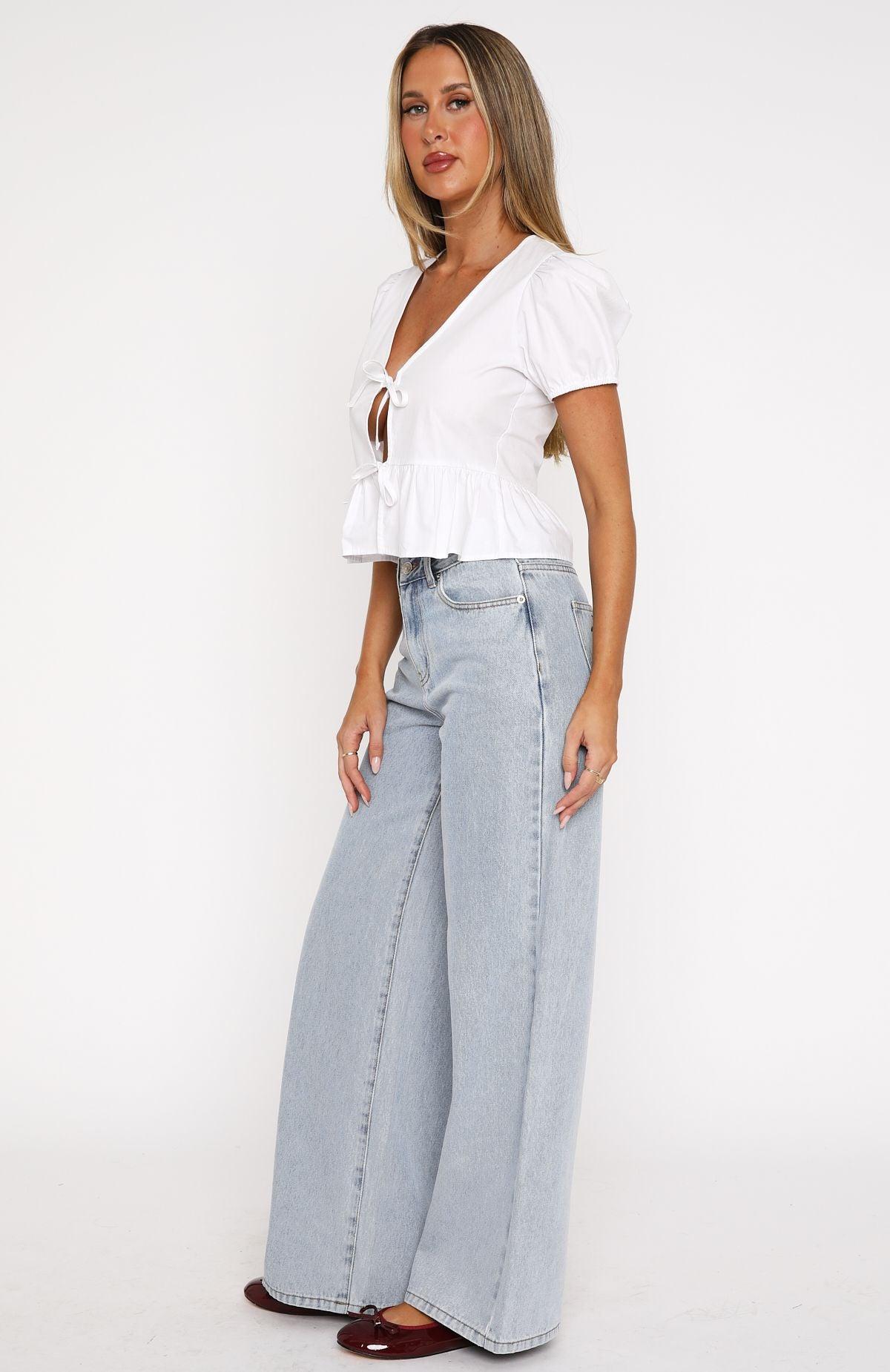 Lily Mid Rise Wide Leg Jeans Mid Blue Product Image