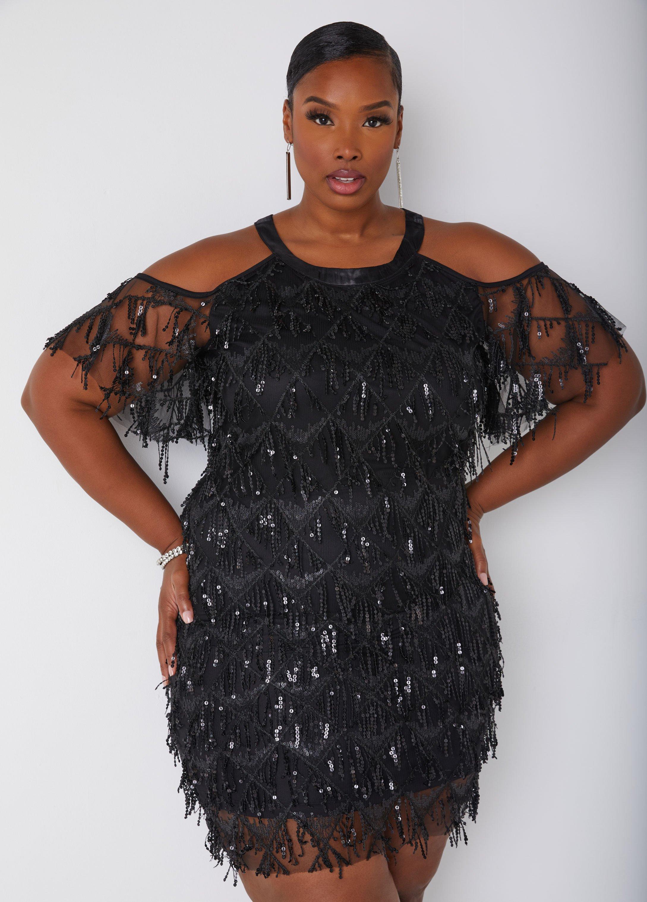 Plus Size Embellished Cold Shoulder Dress Ashley Stewart Product Image