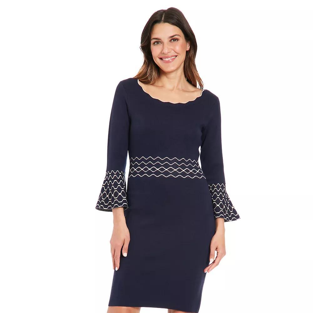 Women's London Times Solid Bell Sleeve Sweaterdress, Size: Small, Blue Product Image