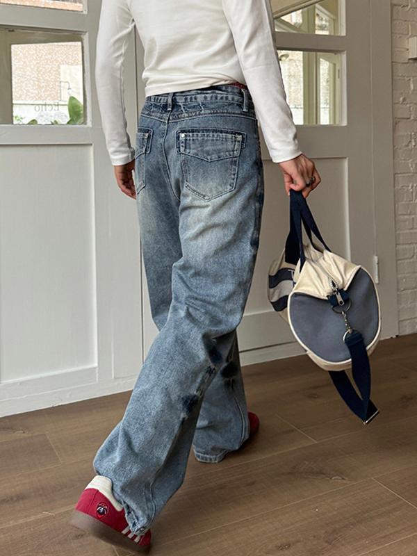 Vintage Split Straight Boyfriend Jeans Product Image