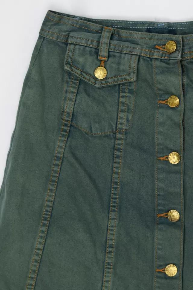 Vintage Y2k Green Denim Contrast Stitched Mini Skirt Product Image
