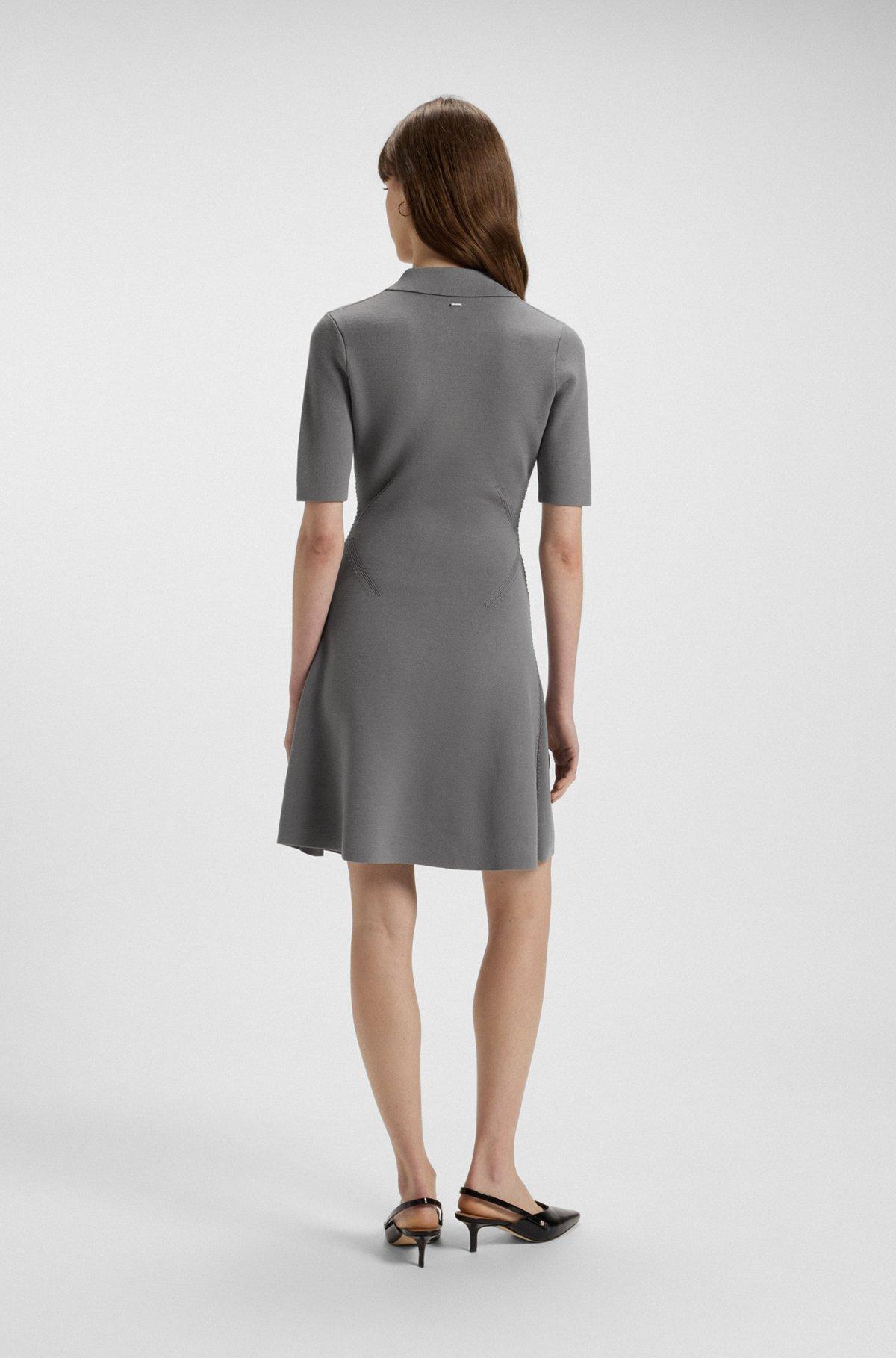BOSS - Knitted dress with skipper collar - Dark Grey Product Image