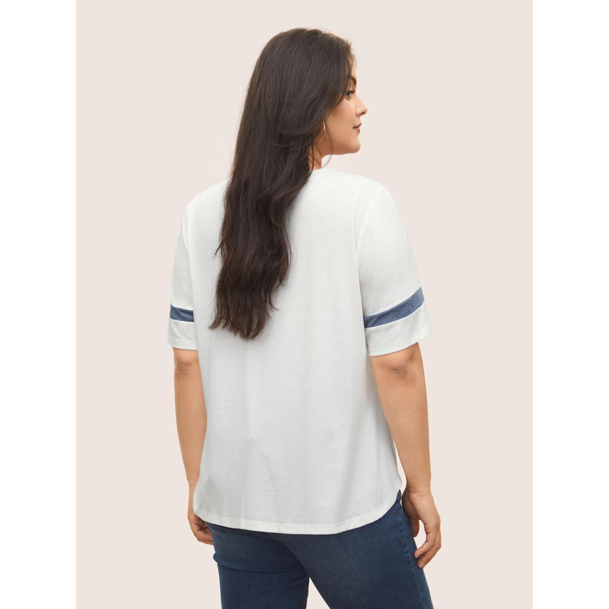 Plus Size Supersoft Essentials Patchwork Contrast T-shirt White Women Casual Contrast Plain Round Neck Everyday T-shirts BloomChic 14-16/1X Product Image