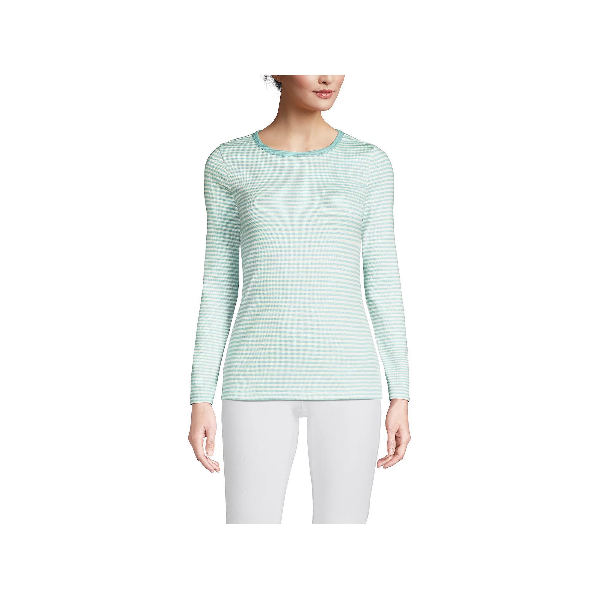 Women's Lands' End Micro Rib Tee, Size: Large, Blue Mini Stripe Product Image