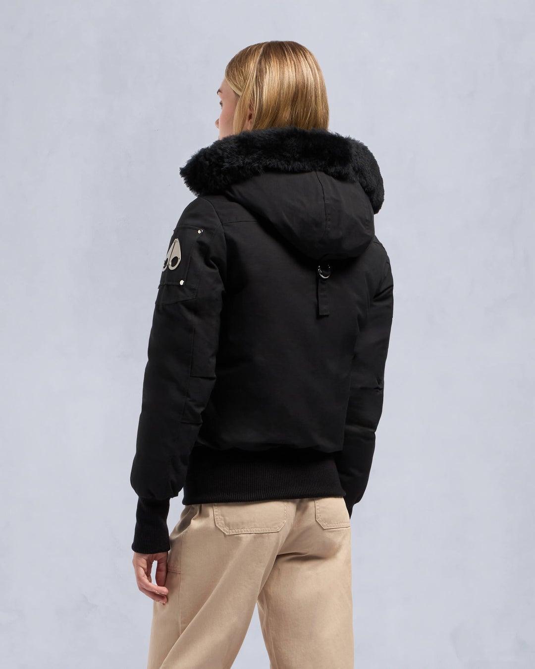 Moose Knuckles Womens Debbie Bomber in Black with Black Shearling Product Image