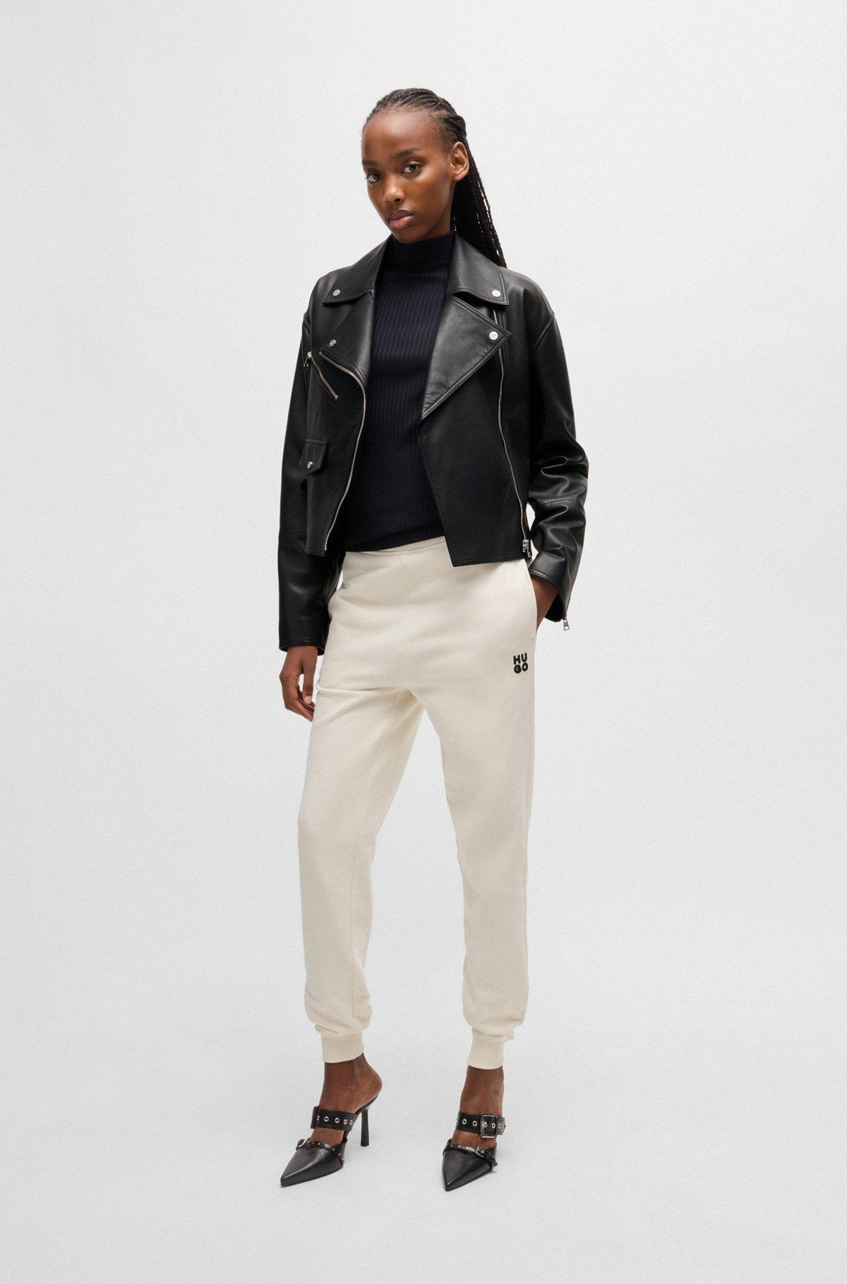 Leather biker jacket with zipped sleeves Product Image