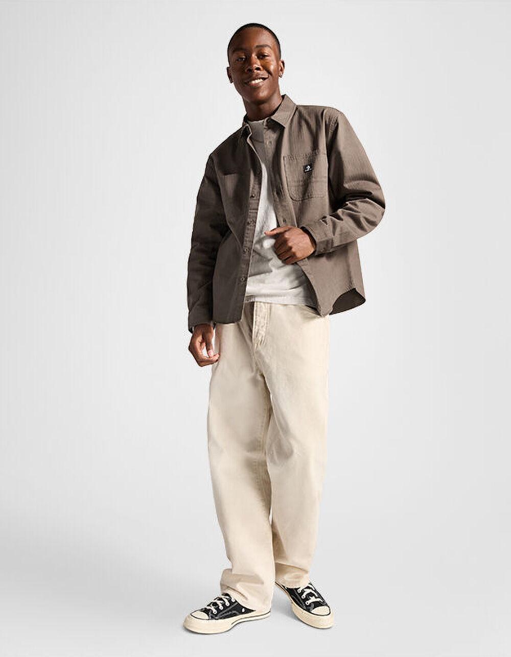 CONVERSE Washed Mens Button Up Shirt - TAUPE Product Image