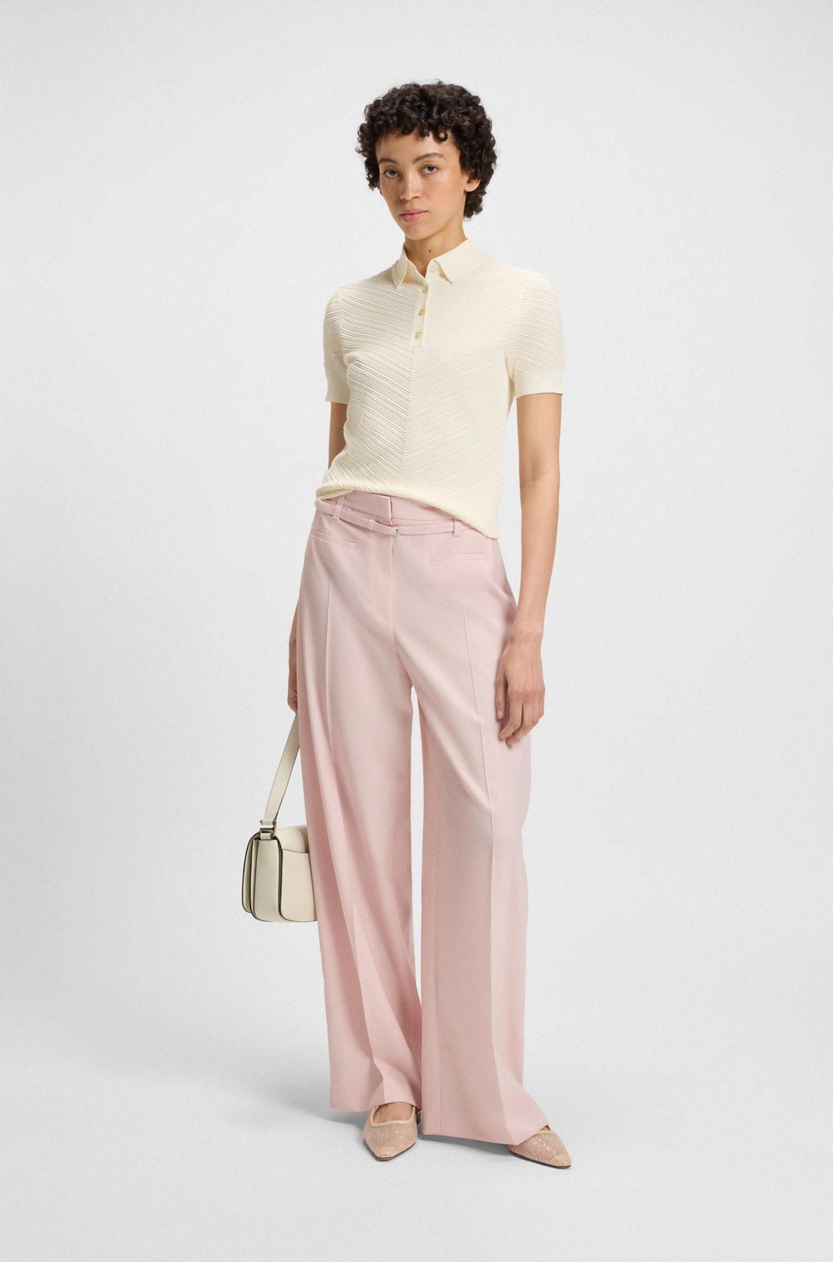 BOSS - Structured sweater with polo collar - White Product Image