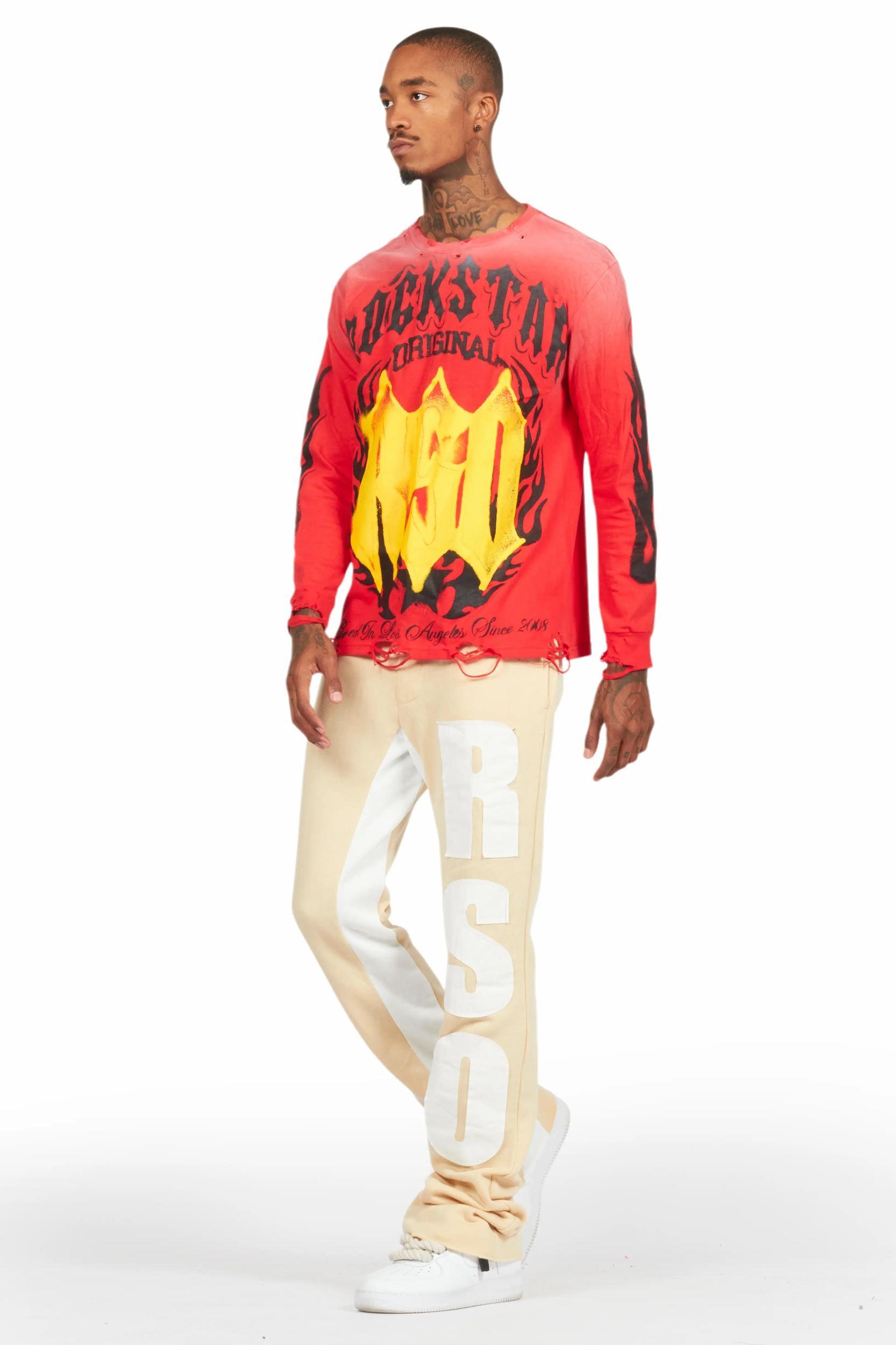 Uko Beige Stacked Baggy Track Pant Male Product Image