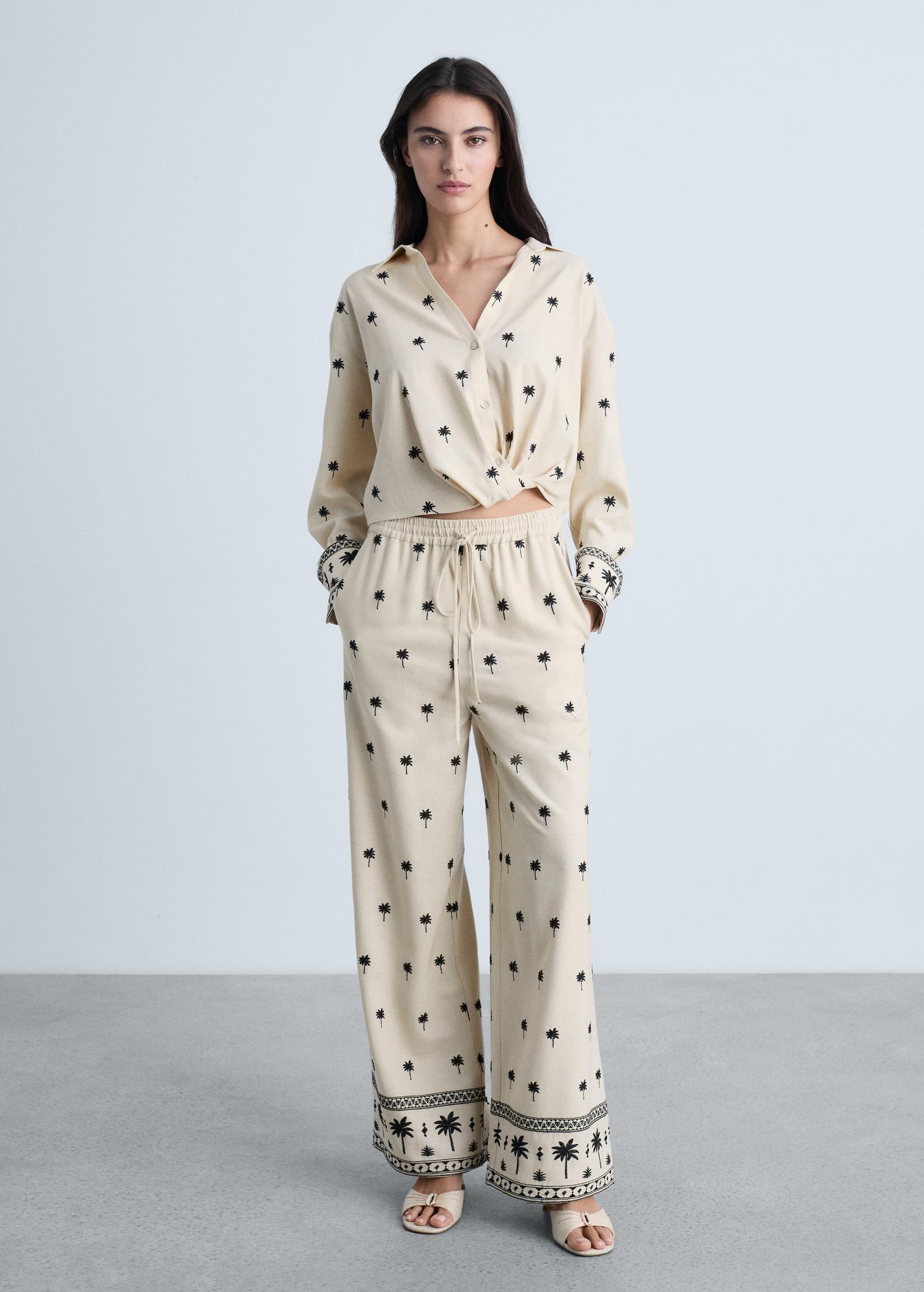 Embroidered straight-fit pants - Women | MANGO USA Product Image