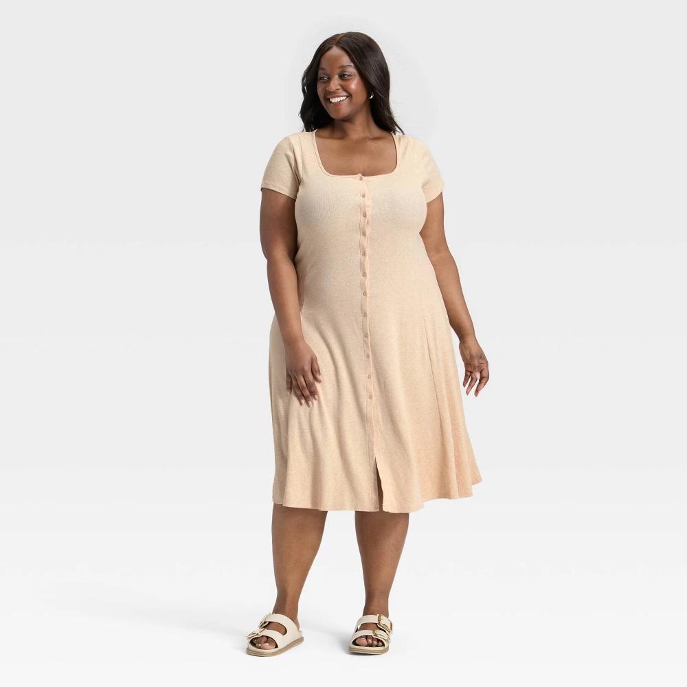 Women's Short Sleeve Knit Button-Front Midi A-Line Dress - Universal Thread™ Product Image