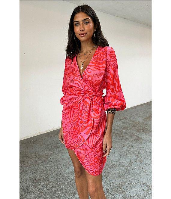 Never Fully Dressed Vienna Valentine Printed V Neck Long Sleeve Mini Wrap Dress Product Image