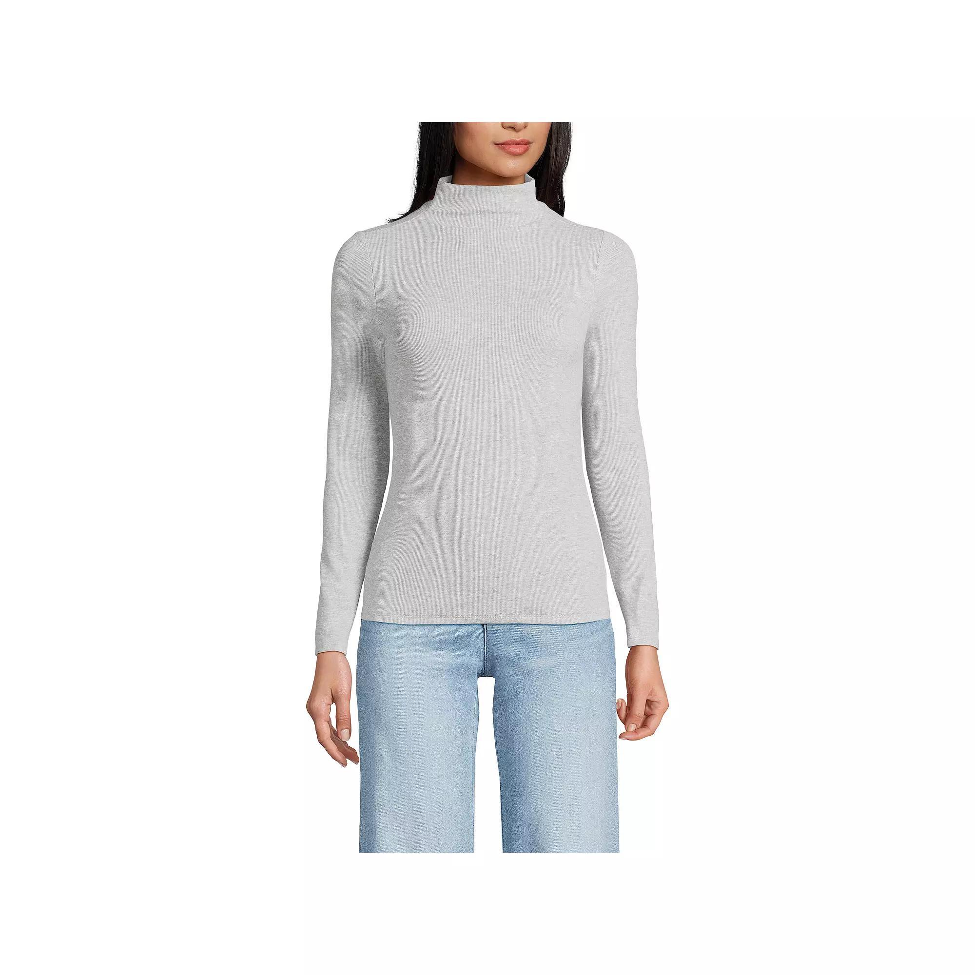 Women's Lands' End Rib Skimming Long Sleeve Mock Neck Top, Size: Medium, Red Red Product Image
