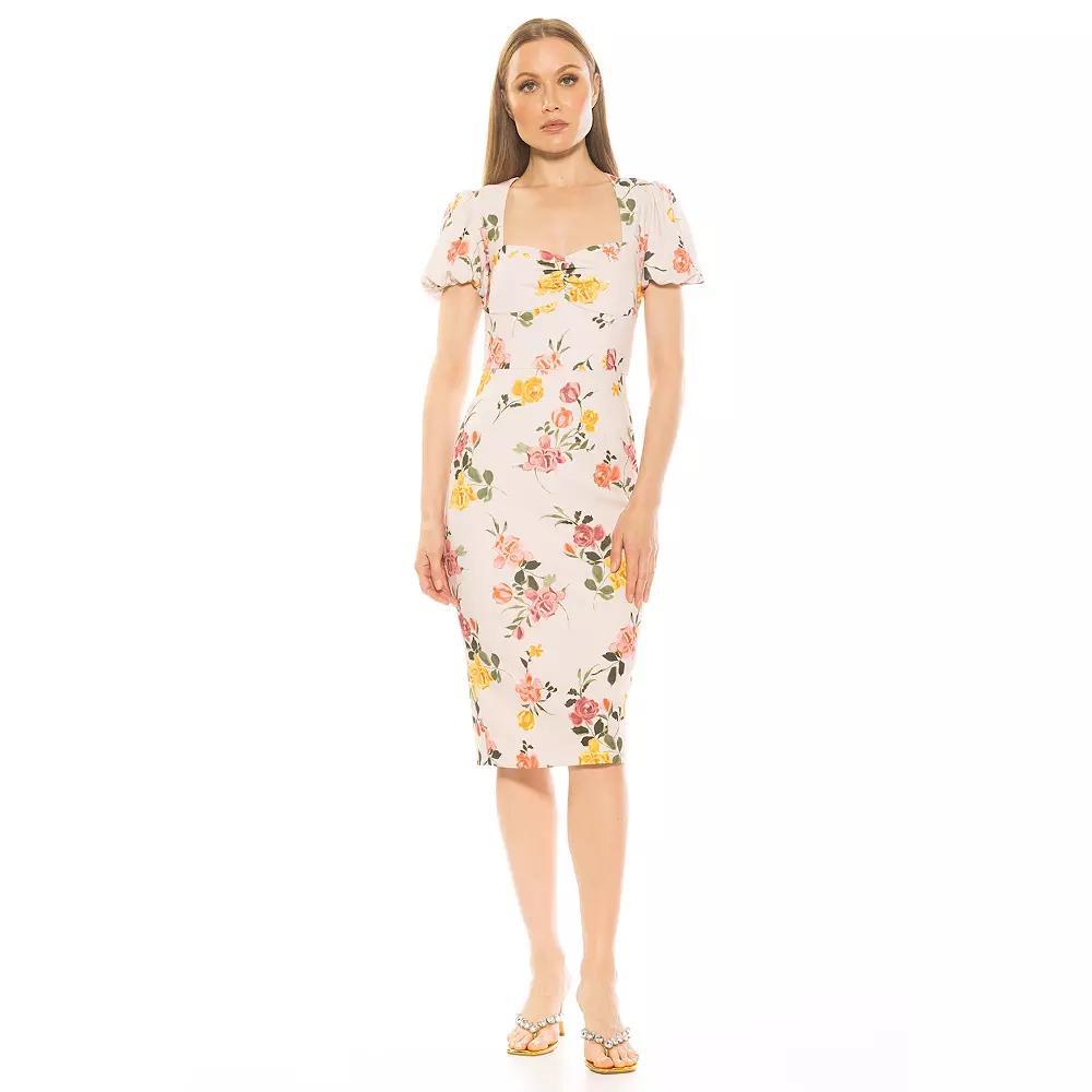 Women's ALEXIA ADMOR Micaela Puff Sleeve Sweetheart Sheath Dress, Size: Large, Beige Floral Product Image