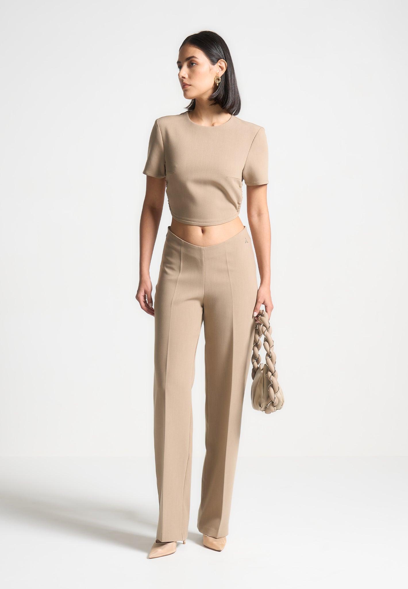 Curved Hem Backless Top with Tie - Dark Beige Female Product Image