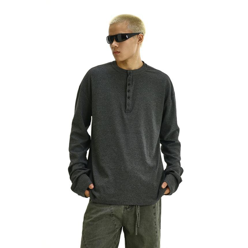 Long Sleeve Henley Plain T-Shirt Product Image
