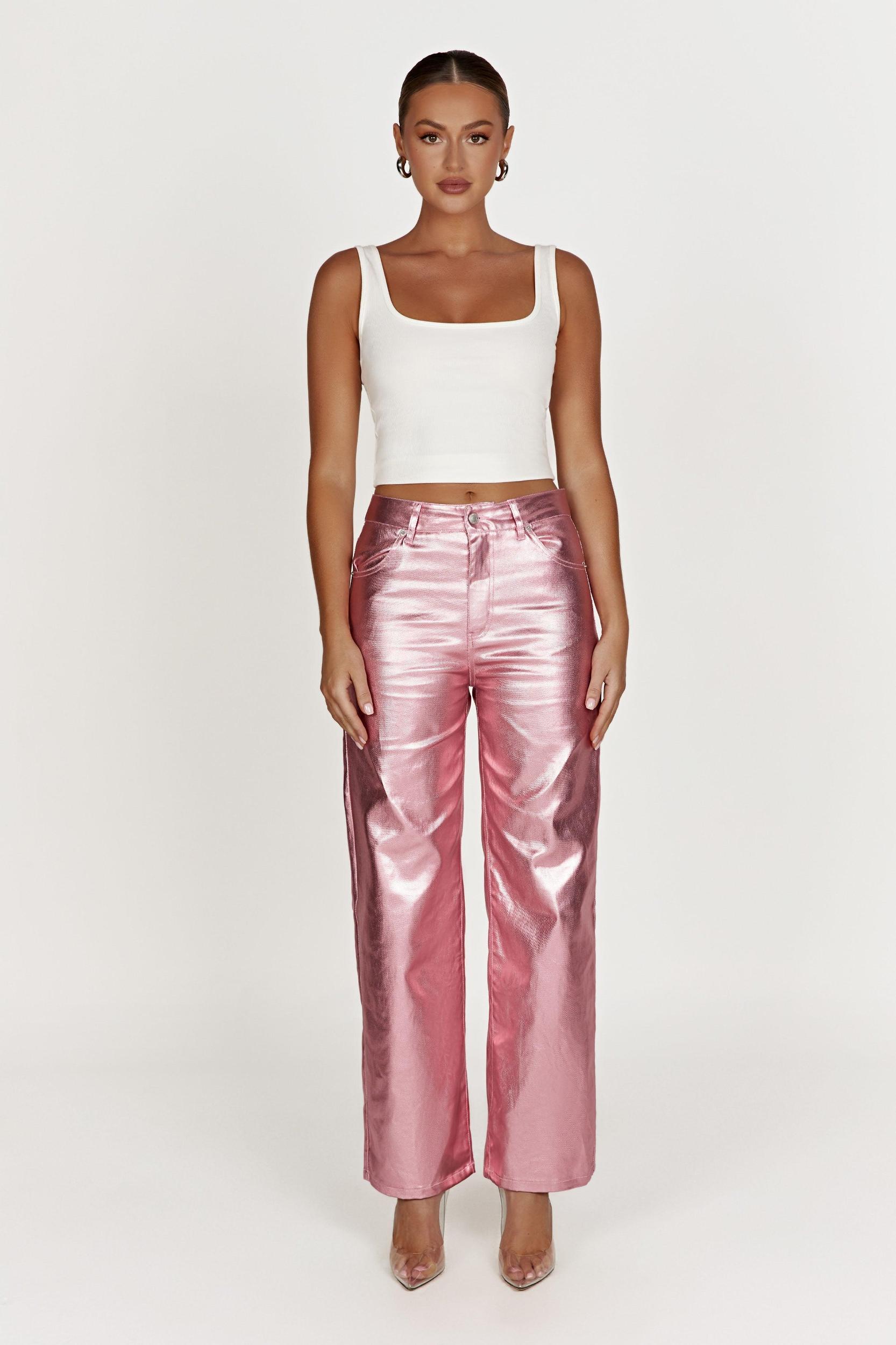 Minnie Metallic Straight Jean - Metallic Pink Product Image