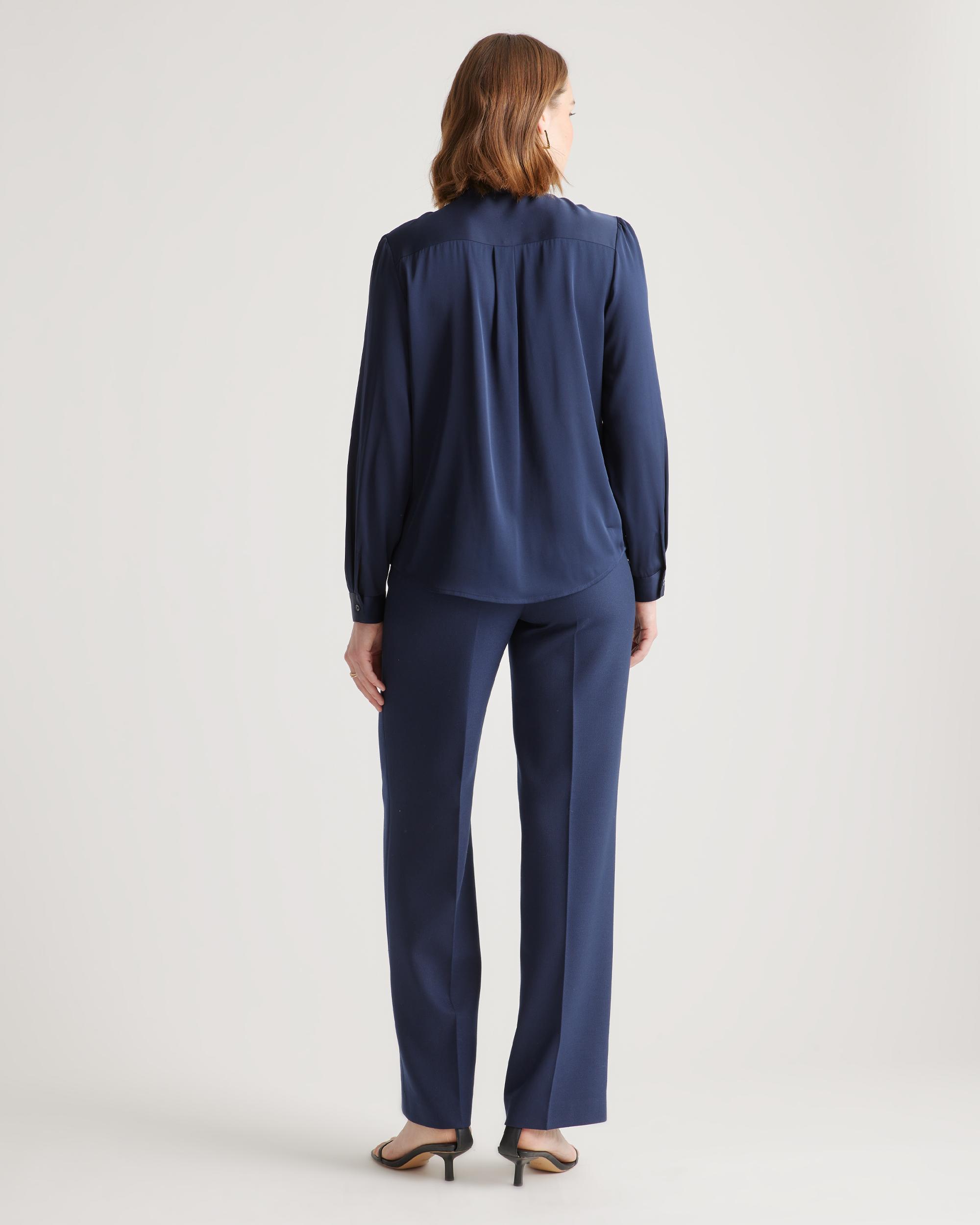 Quince | Women's Washable Stretch Silk Tie Neck Blouse Product Image