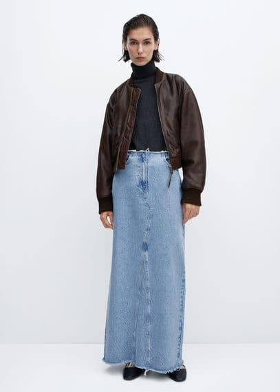 Mango raw hem detail denim maxi skirt Product Image
