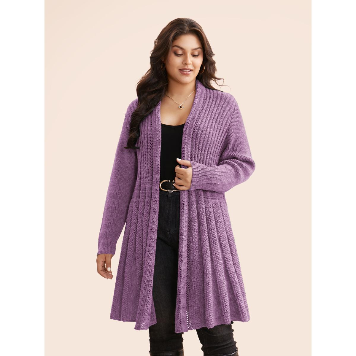 Plus Size Plain Textured Kimono Collar Cardigan Stone Women Casual Loose Long Sleeve Everyday Cardigans BloomChic 26/4X Product Image