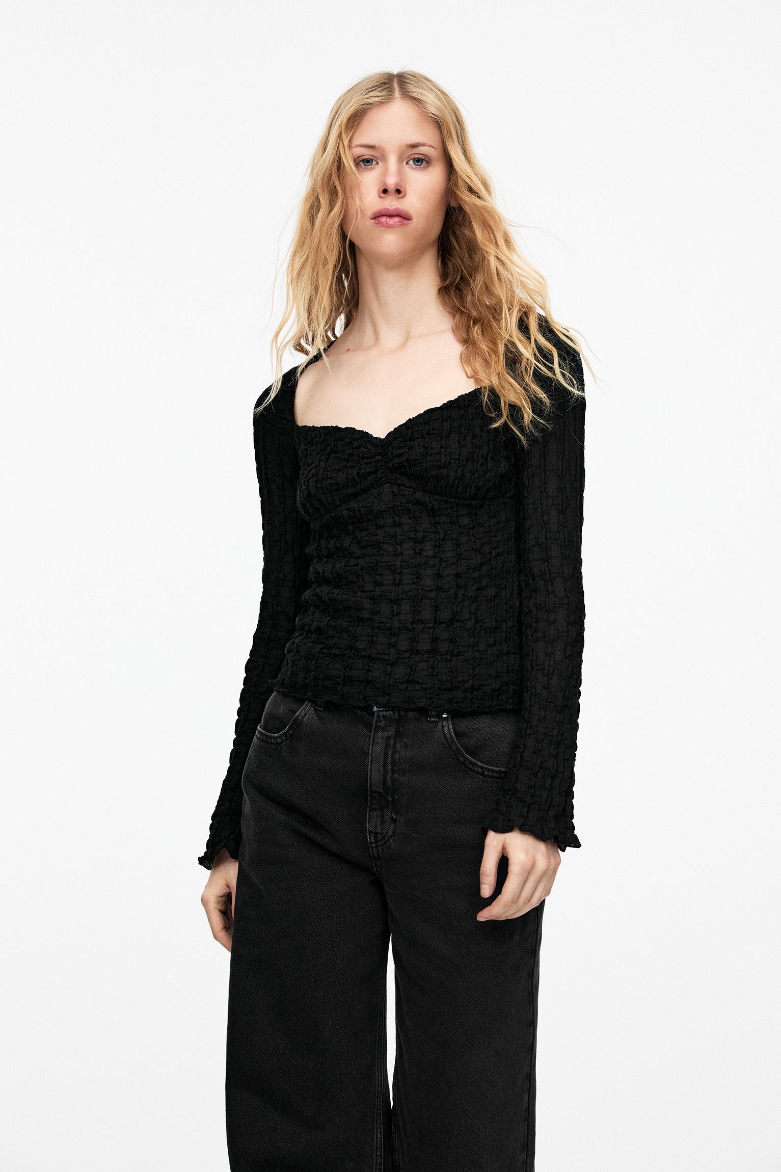 Textured corsetry-inspired T-shirt Product Image