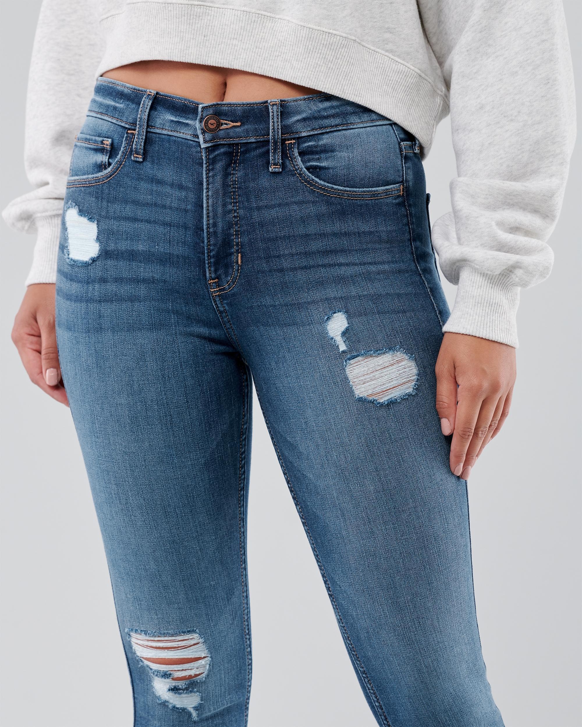 High-Rise Ripped Medium Wash Super Skinny Jeans Product Image