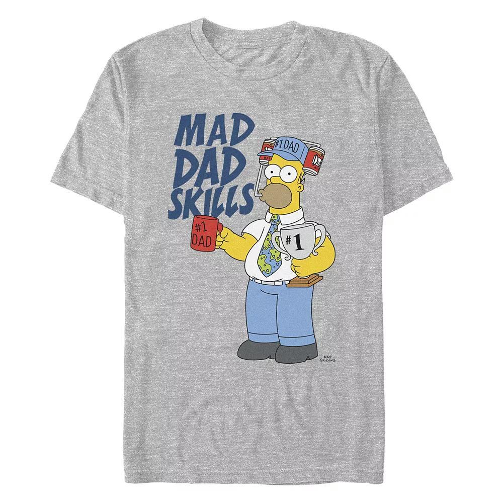 Mens The Simpons Homer Number One Mad Dad Skills Graphic Tee Athletic Grey Product Image