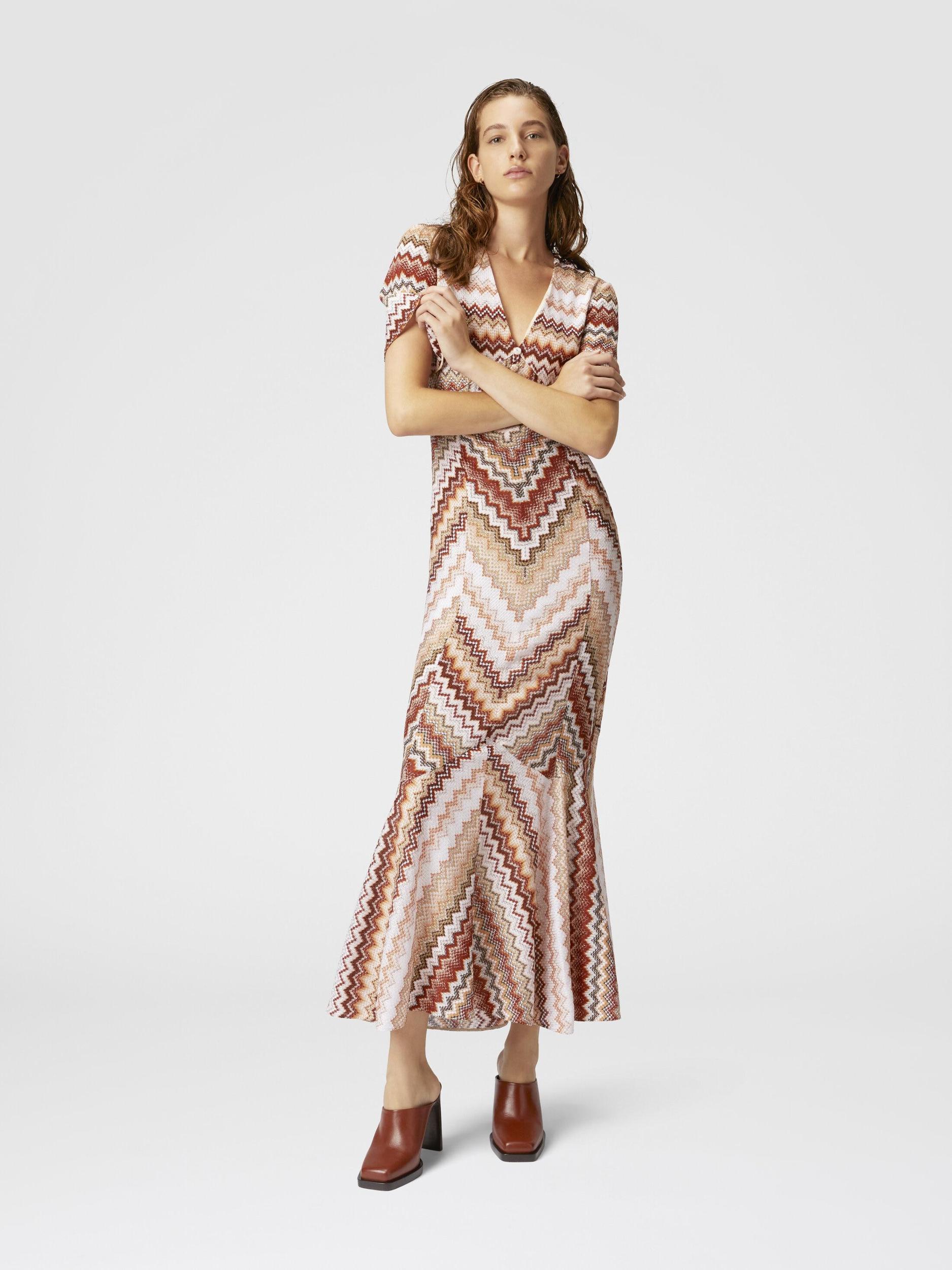 Long flared dress with lamé serrated zig zag pattern Product Image