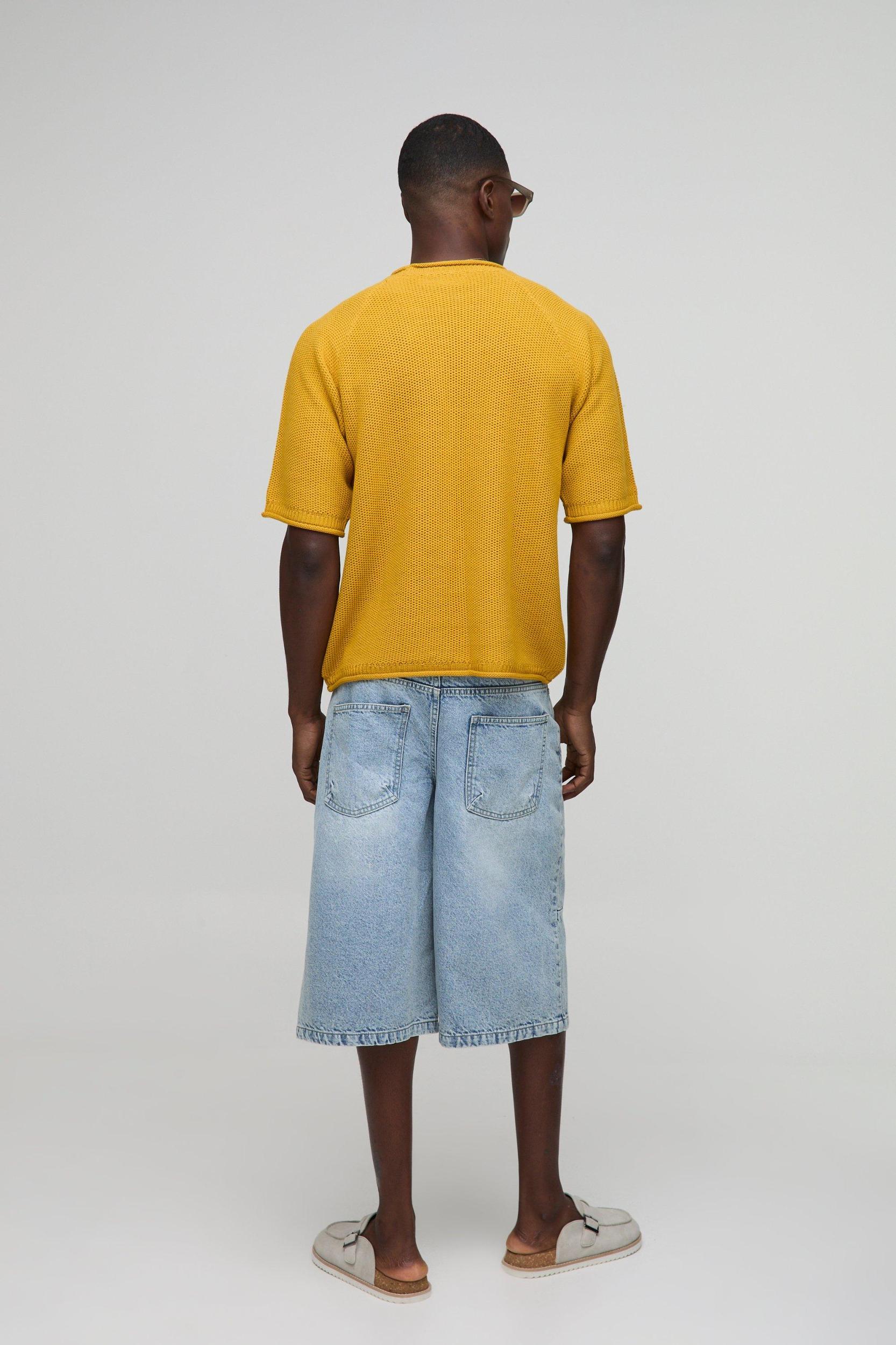 Regular Fit Waffle Raw Trim Knitted T-Shirt | boohooMAN USA Product Image