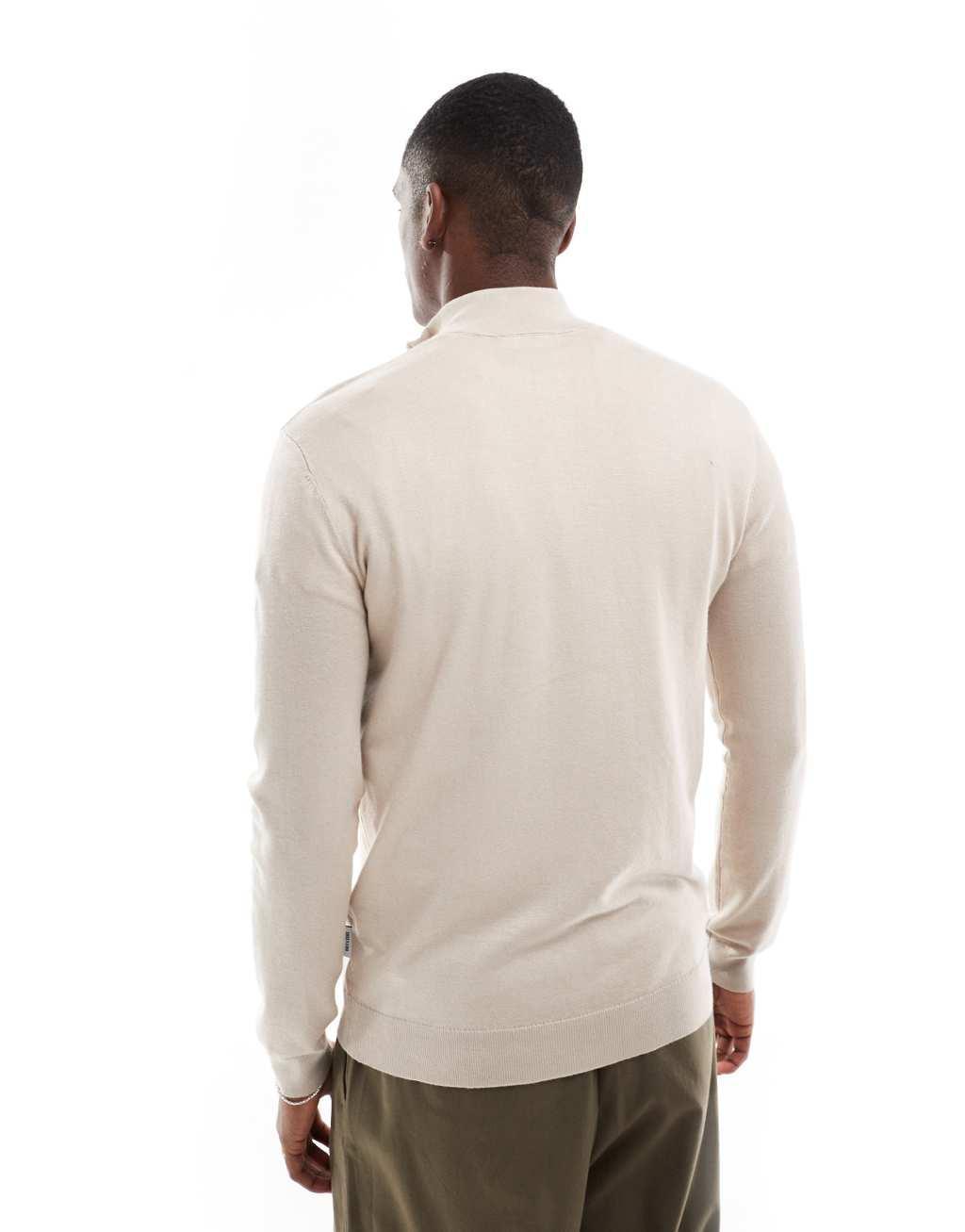 ONLY & SONS 1/4 zip sweater in stone Product Image
