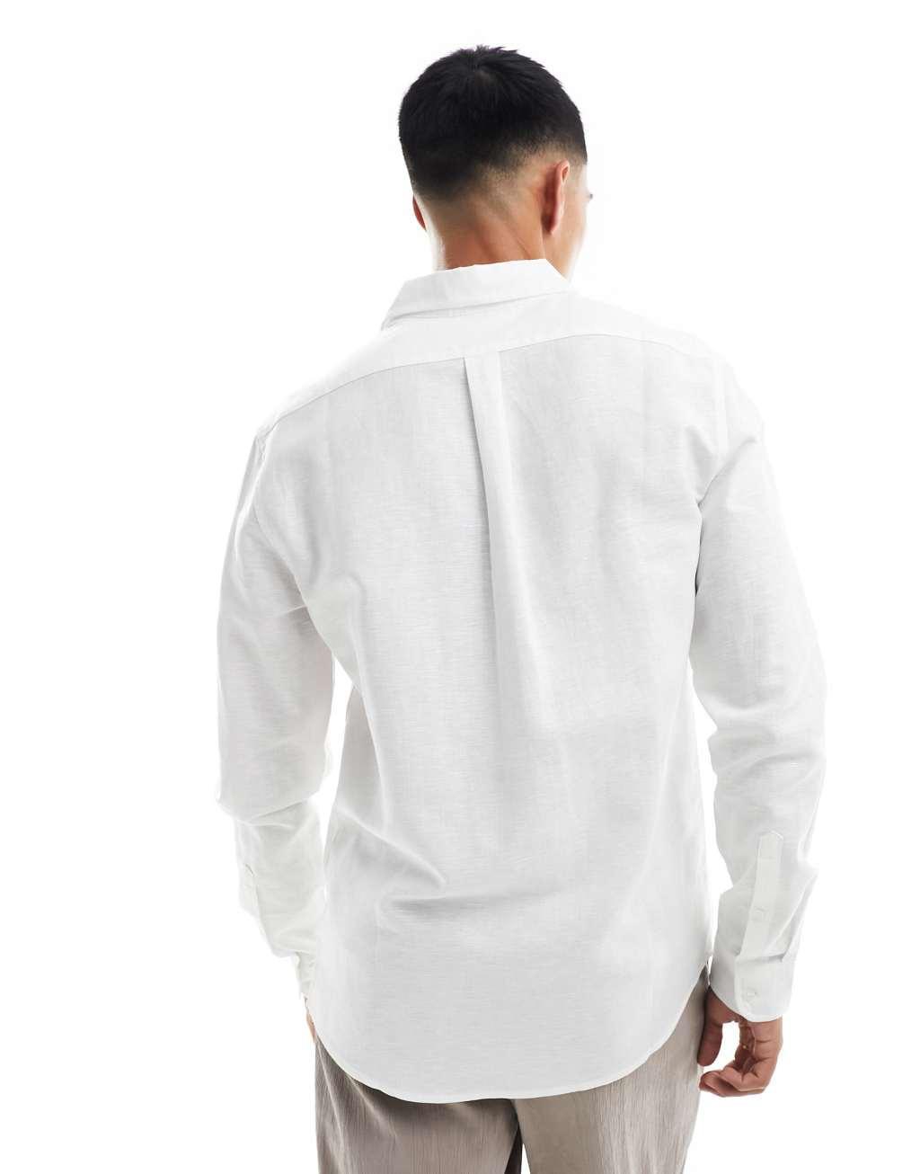ASOS DESIGN smart linen shirt with cutaway collar in white Product Image