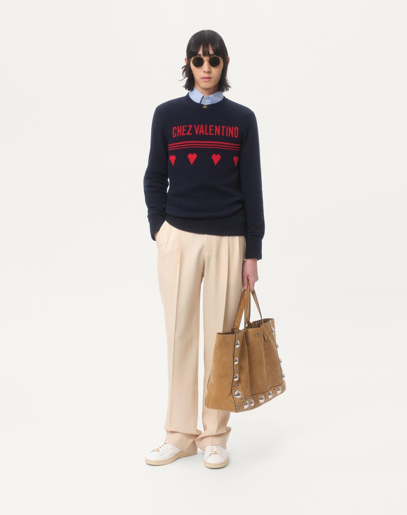 Wool Sweater With Chez Valentino Jacquard Motif Product Image