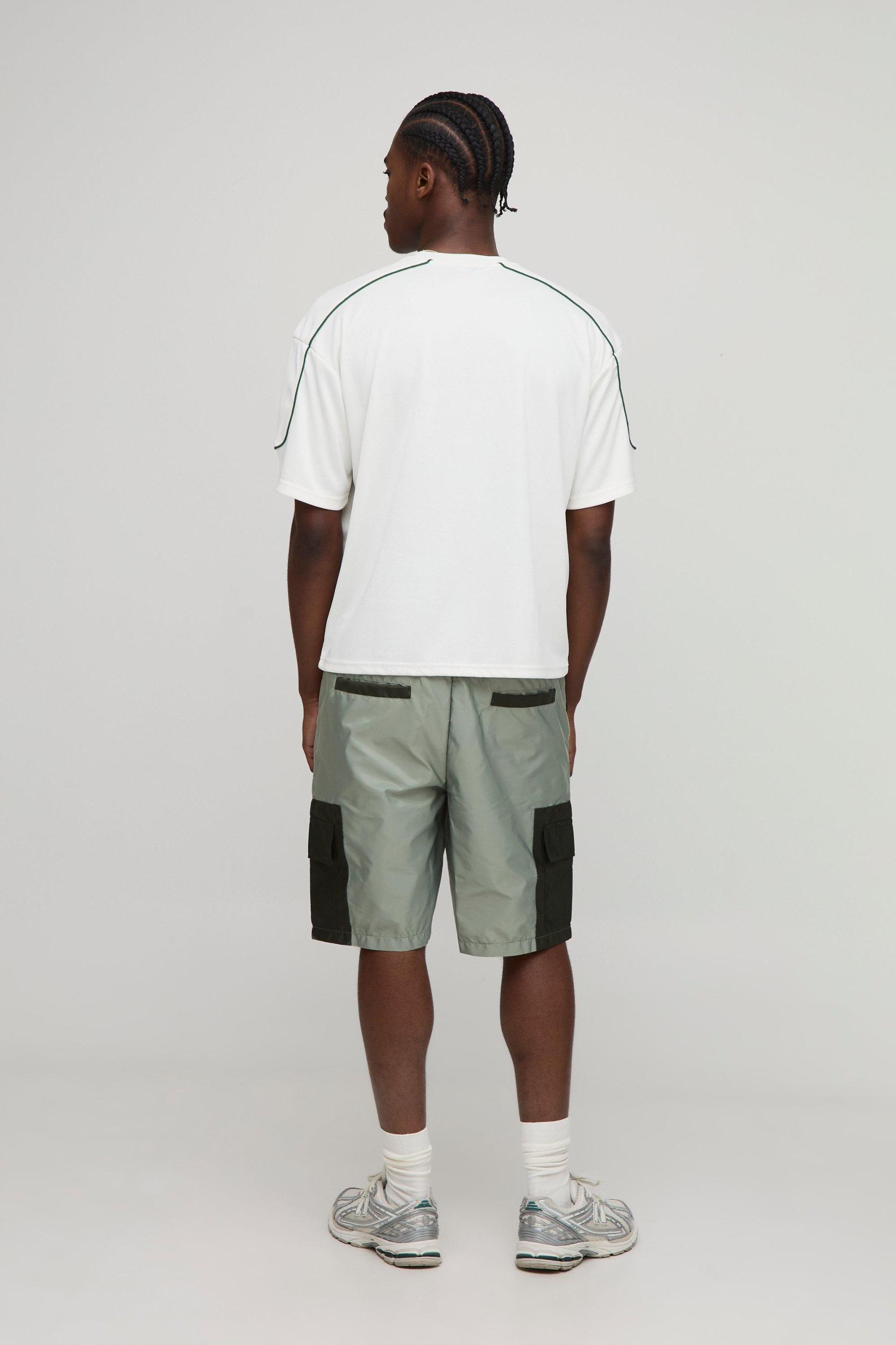 Elasticated Waist Relaxed Mid Length Nylon Cargo Shorts | boohooMAN USA Product Image