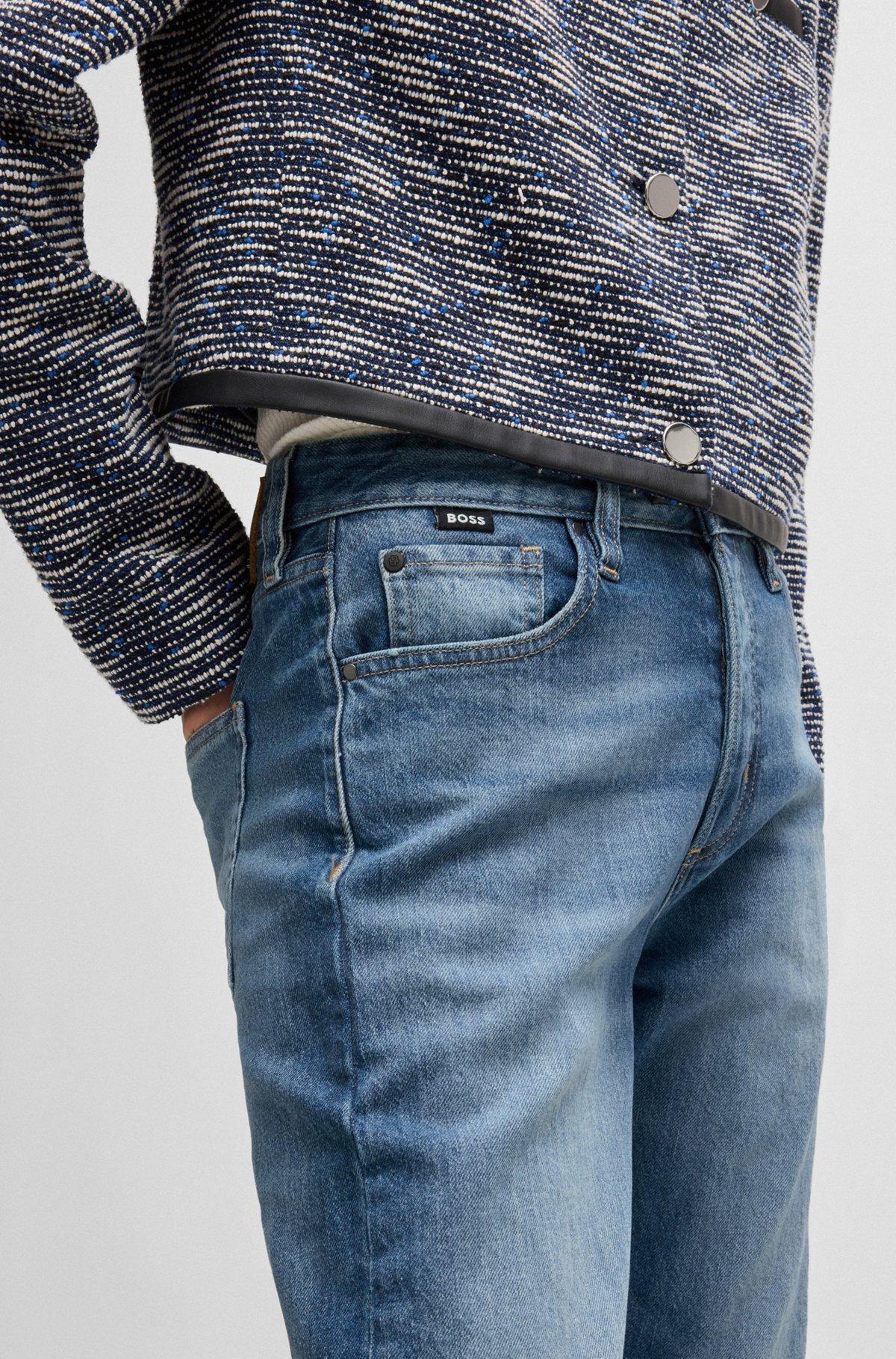 Straight-fit jeans in faded-blue comfort-stretch denim Product Image