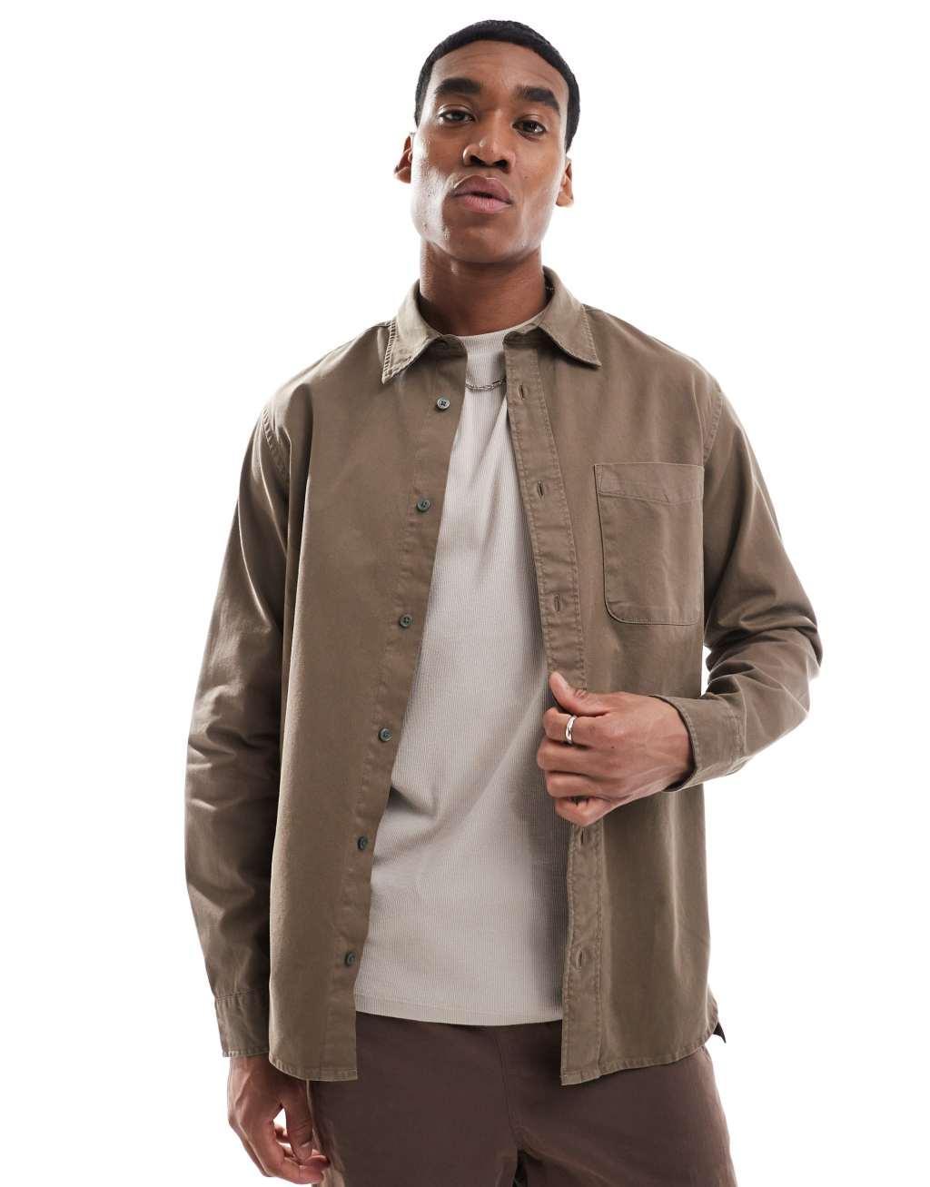 Jack & Jones heavy twill shirt in brown Product Image