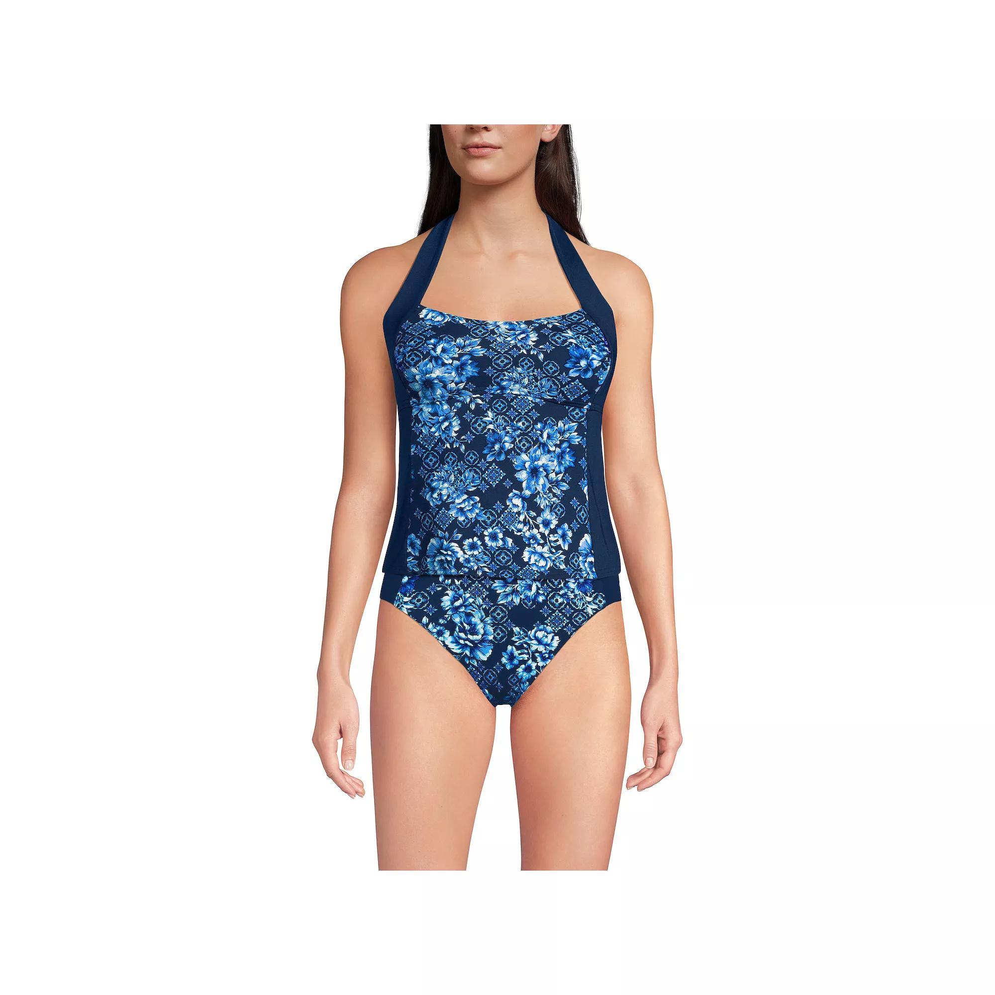 Women's Lands' End Seamed Halter Swim Top, Size: 10, Deep  Blue Floral Product Image