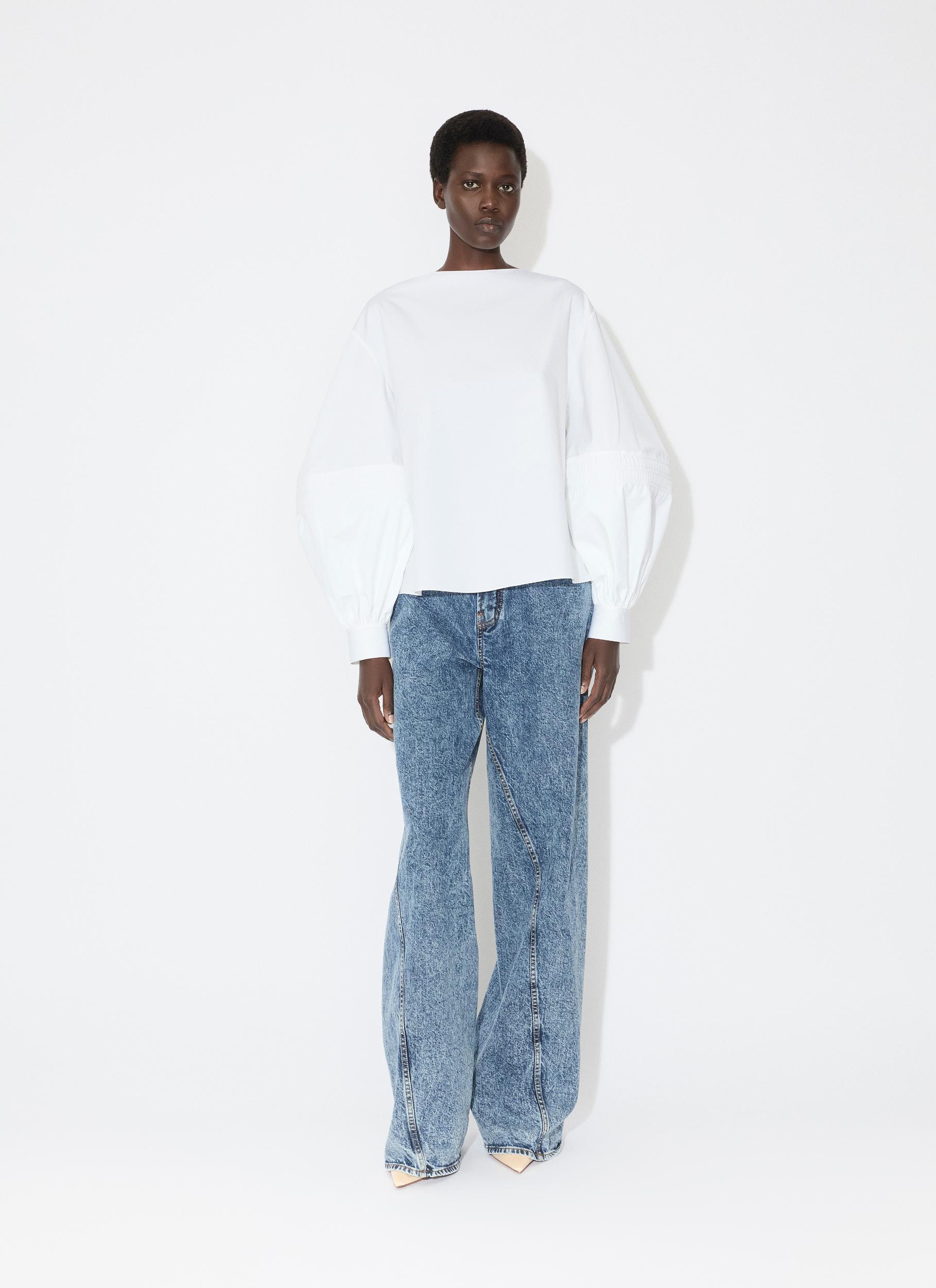 WHITE POPLIN BALLOON BLOUSE Product Image