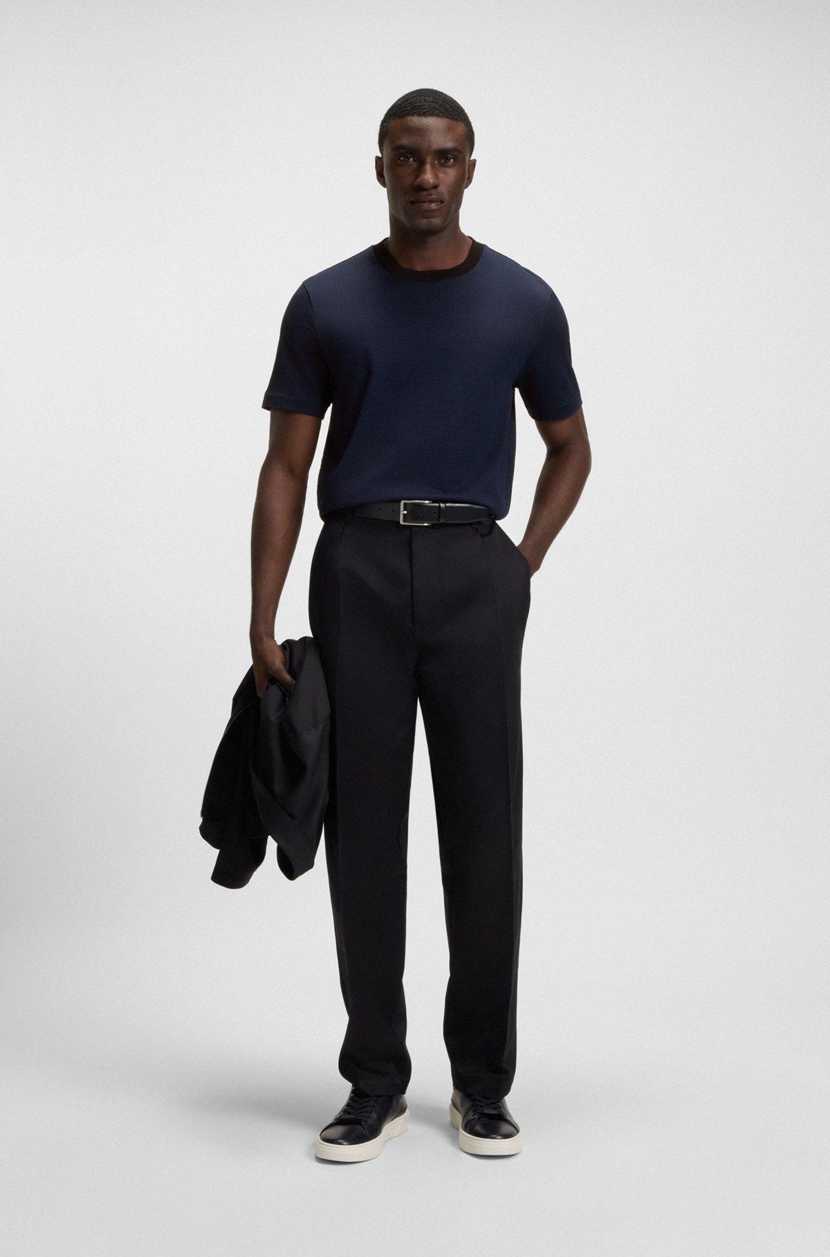 BOSS - Geometric-jacquard T-shirt in mercerized cotton - Dark Blue Product Image