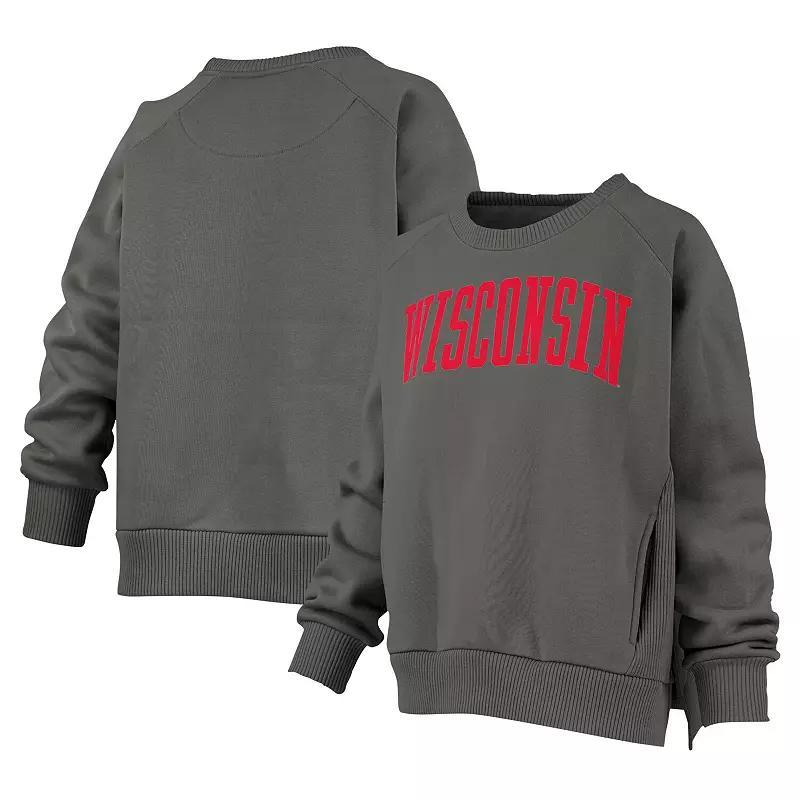 Womens Pressbox Charcoal Wisconsin Badgers Pocketed Raglan Pullover Sweatshirt Product Image