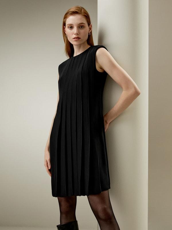 Sleeveless accordion pleated silk dress Product Image