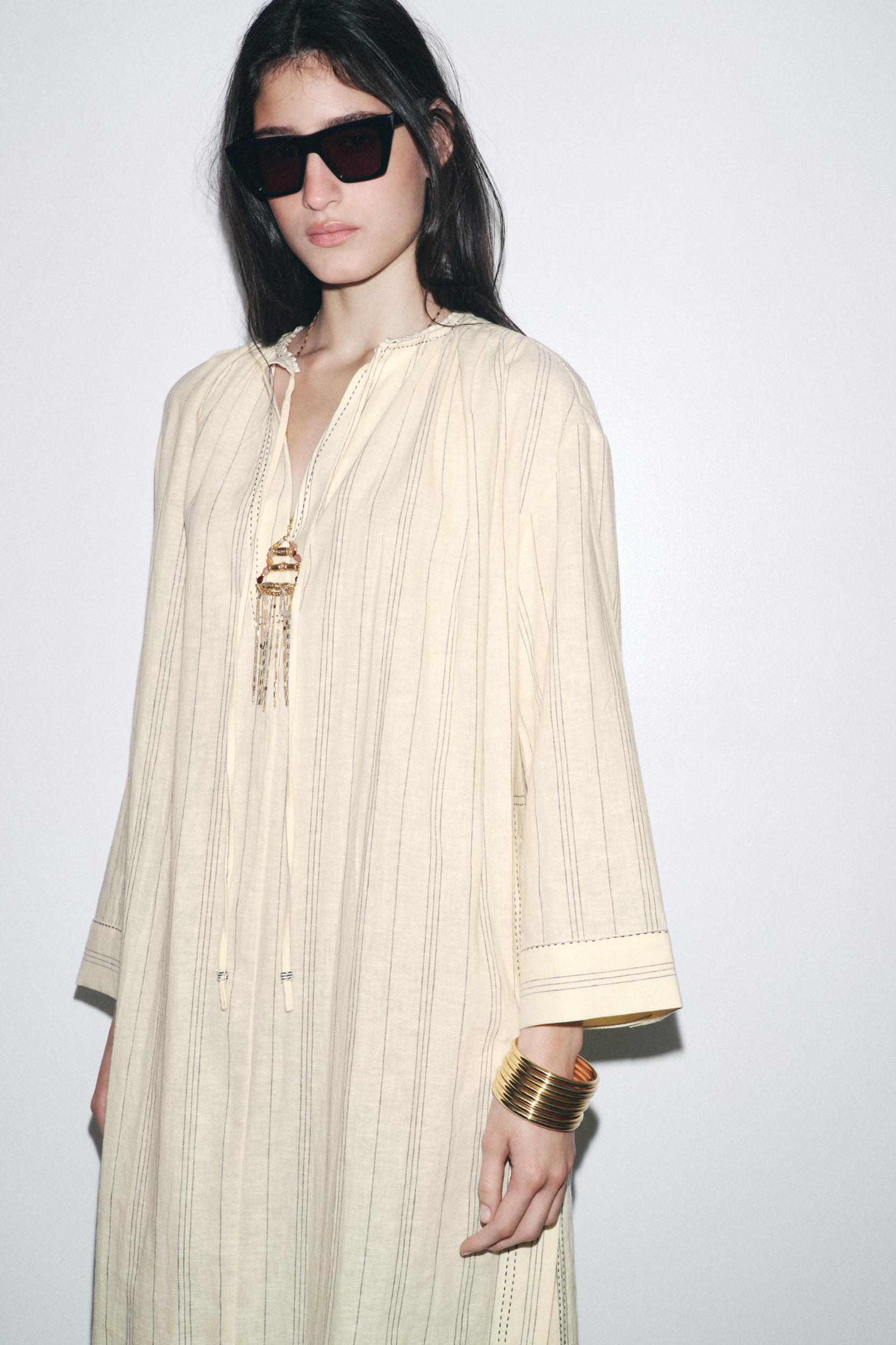 STRIPED LINEN TUNIC DRESS ZW COLLECTION Product Image