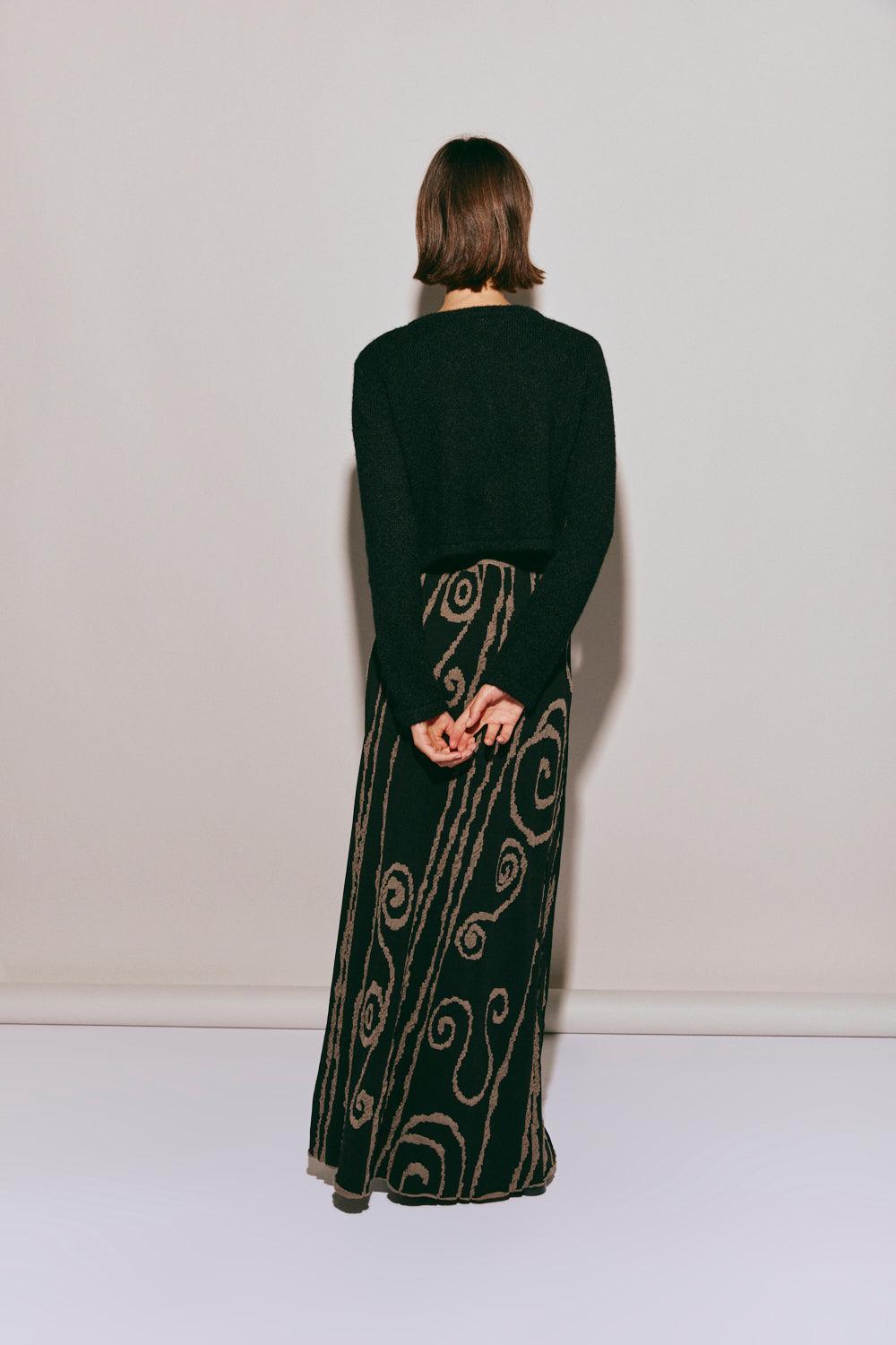 Ivy Muse Knit Maxi Skirt Black Swirl Product Image