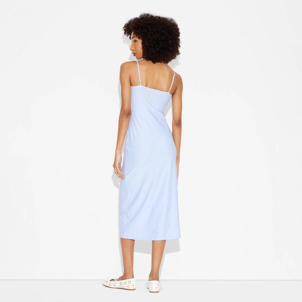 Women's Midi Bodycon Dress - Wild Fable™ Light Aqua Blue XS: Nylon Spandex Blend, Adjustable Straps, V Neck, Open Back Product Image