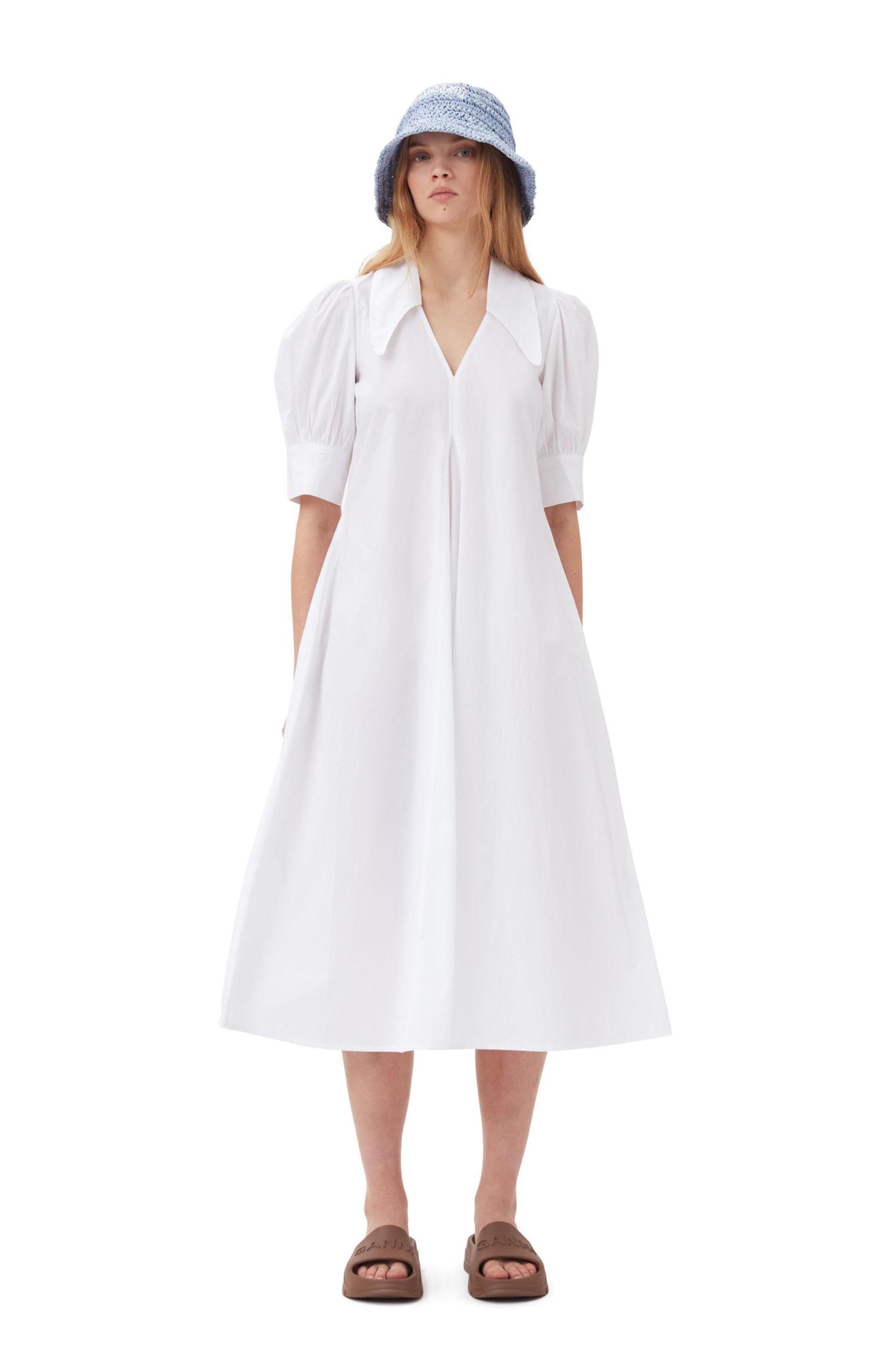 Cotton Poplin V-Neck Midi Dress Product Image