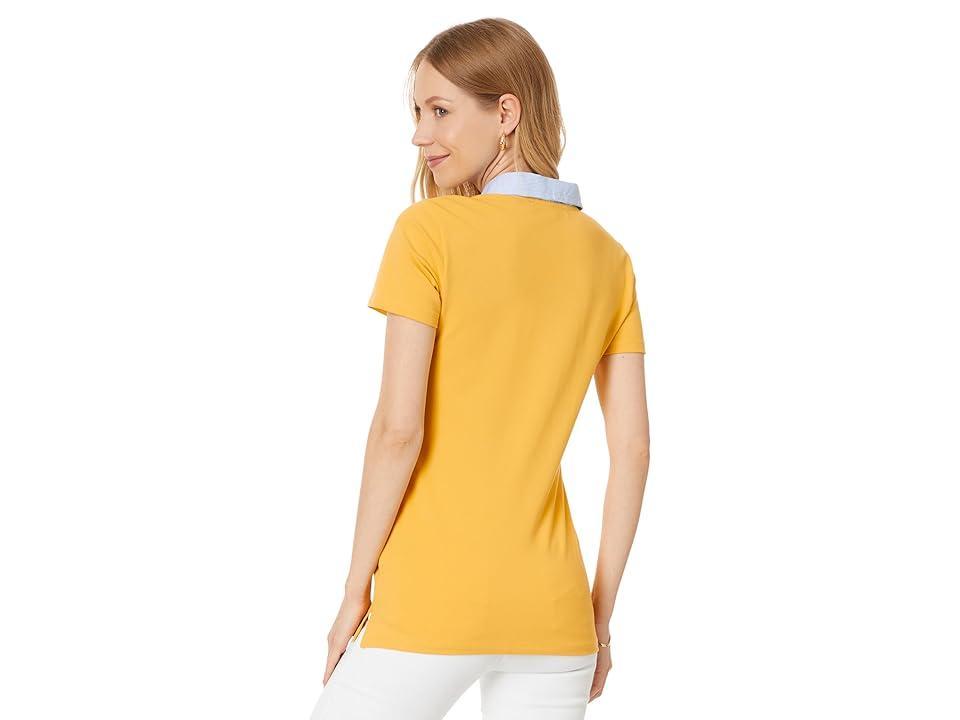 Tommy Hilfiger Mixed Media Short Sleeve Polo (Mineral ) Women's Clothing Product Image